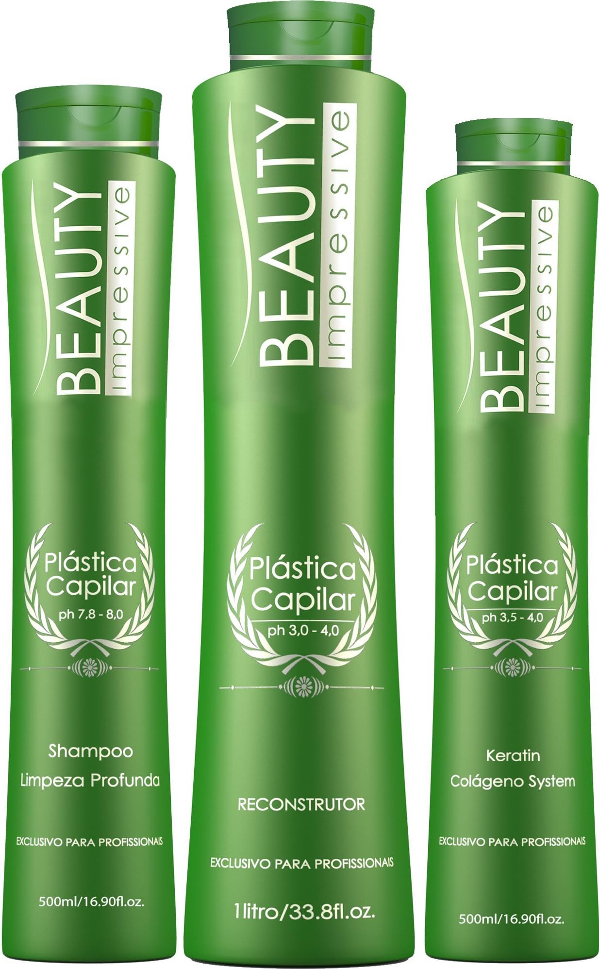 Brazilian Hair Botox Keratin Maintenance - Plastica Capilar by Beauty Progress - Set of 3 - Shampoo (500ML) Reconstructor (1L) Keratin (500ML) 10+ Applications