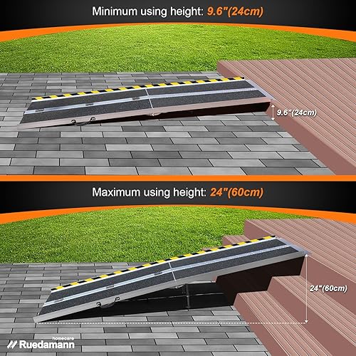 Miniatura 31 de Ruedamann Rampa portátil para sillas de ruedas de 2 pies para puertas, rampa de aluminio antideslizante para sillas de ruedas, rampa plegable