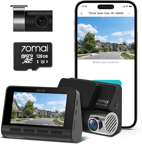 70mai True 4K Dash Cam A800S con Sony IMX415, frontal y trasera, tarjeta SD gratuita de 128 GB, GPS integrado, súper visión nocturna, LCD IPS de 3