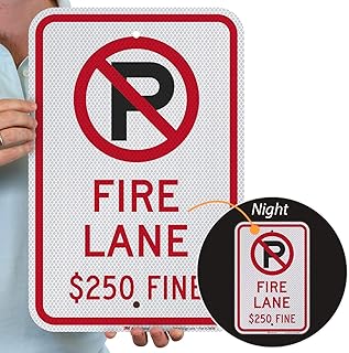 SmartSign 18 x 12 inch “Fire Lane - USD 250 Fine” Metal Sign with No Parking Symbol, 63 mil Aluminum, 3M Laminated Diamond Grade Reflective Material, Red, Black and White, Made in USA