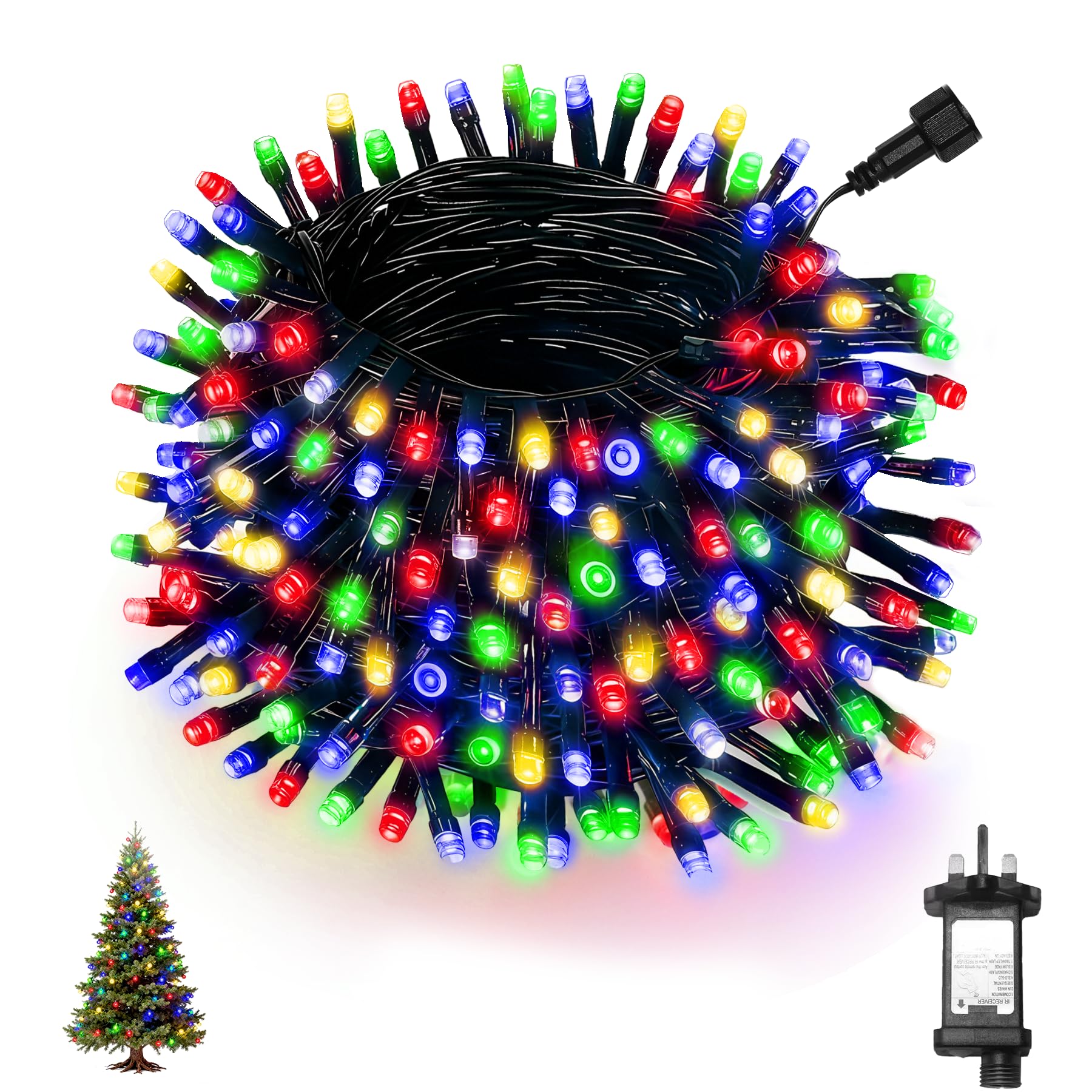 Dankeled Christmas Tree Lights, 25M 200 LED Fairy Lights Plug in with Timer/8 Modes/Memory Function, Waterproof Christmas String Lights for Outdoor Indoor, Garden Xmas Decorations, Multicolor