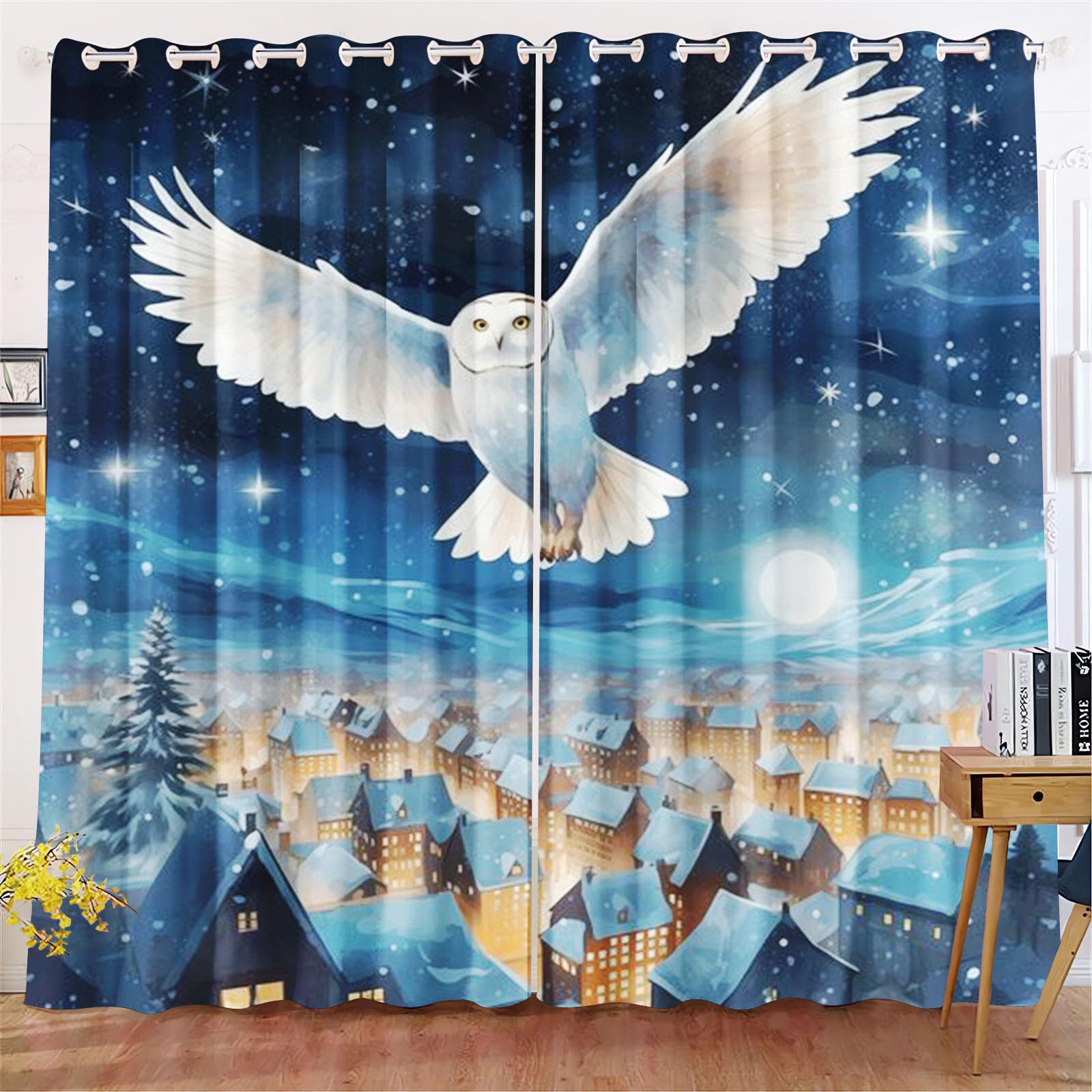 KIDSLOVE Owl Blackout Curtains Cartoon Owl Opaque Curtains Owl Blackout Curtain for Bedroom Children's Room (7.183 x 160 cm (W x H) / 91.5 x 160 cm x 2)