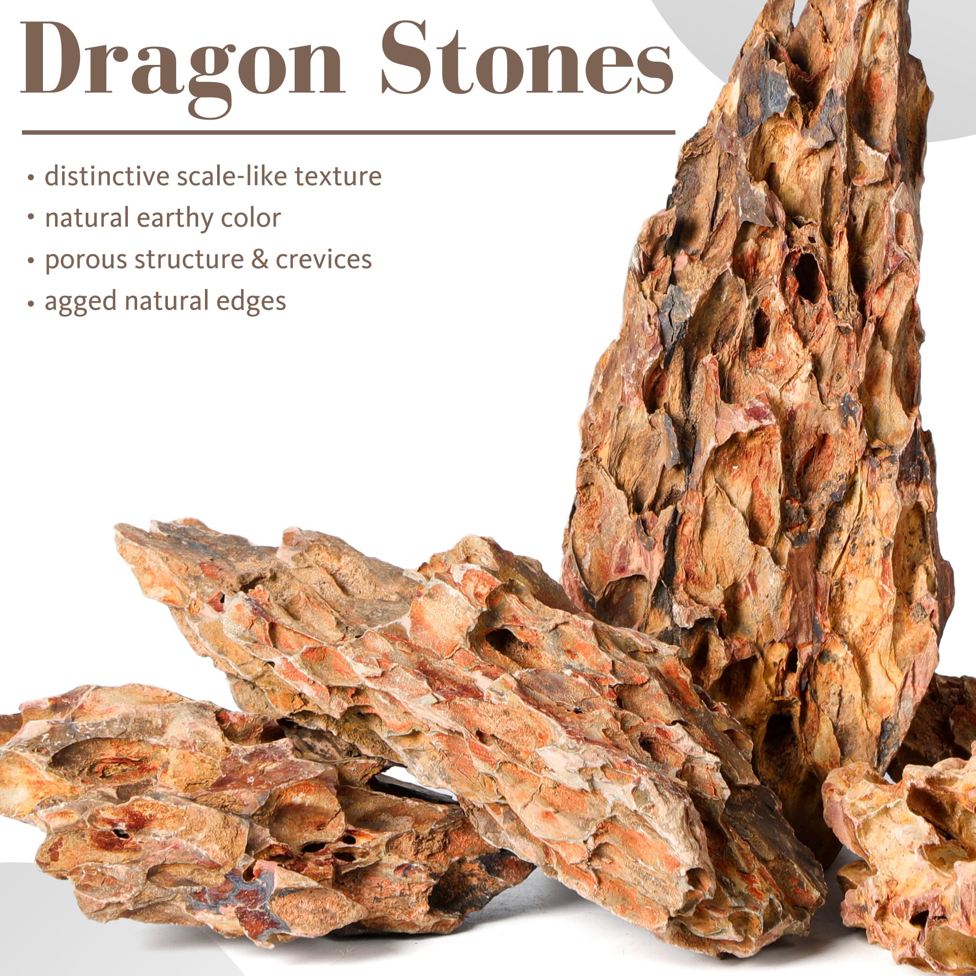 Piedra Dragon Natural 5,5-20,5 cm, Juego de 5 Piedras Mixtas para Aquascaping, Terrarios y Decoración de Acuarios