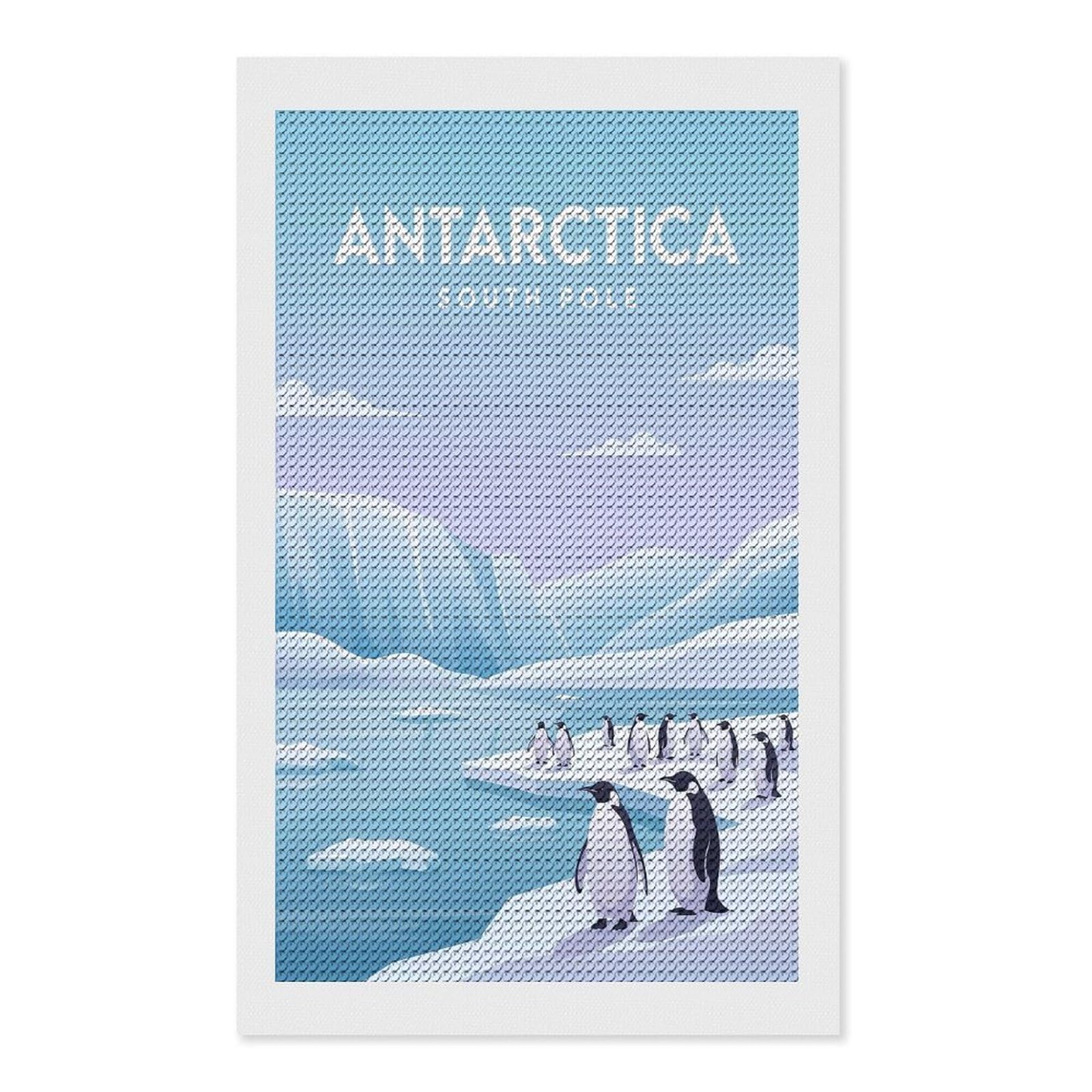 Junmoney Antarctica South Pole Penguins Round Drill Diamond Painting 12"x20", for Craft Lovers, Stress Relief Craft, Bedroom Decor, Festive Craft Gift