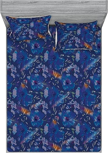 Ambesonne Floral Fitted Sheet & Pillow Sham Set, Retro Wave Inspired Flower Motif with Space Inspired Effects Print, Decorative Printed 3 Piece disponible en Yaxa Colombia