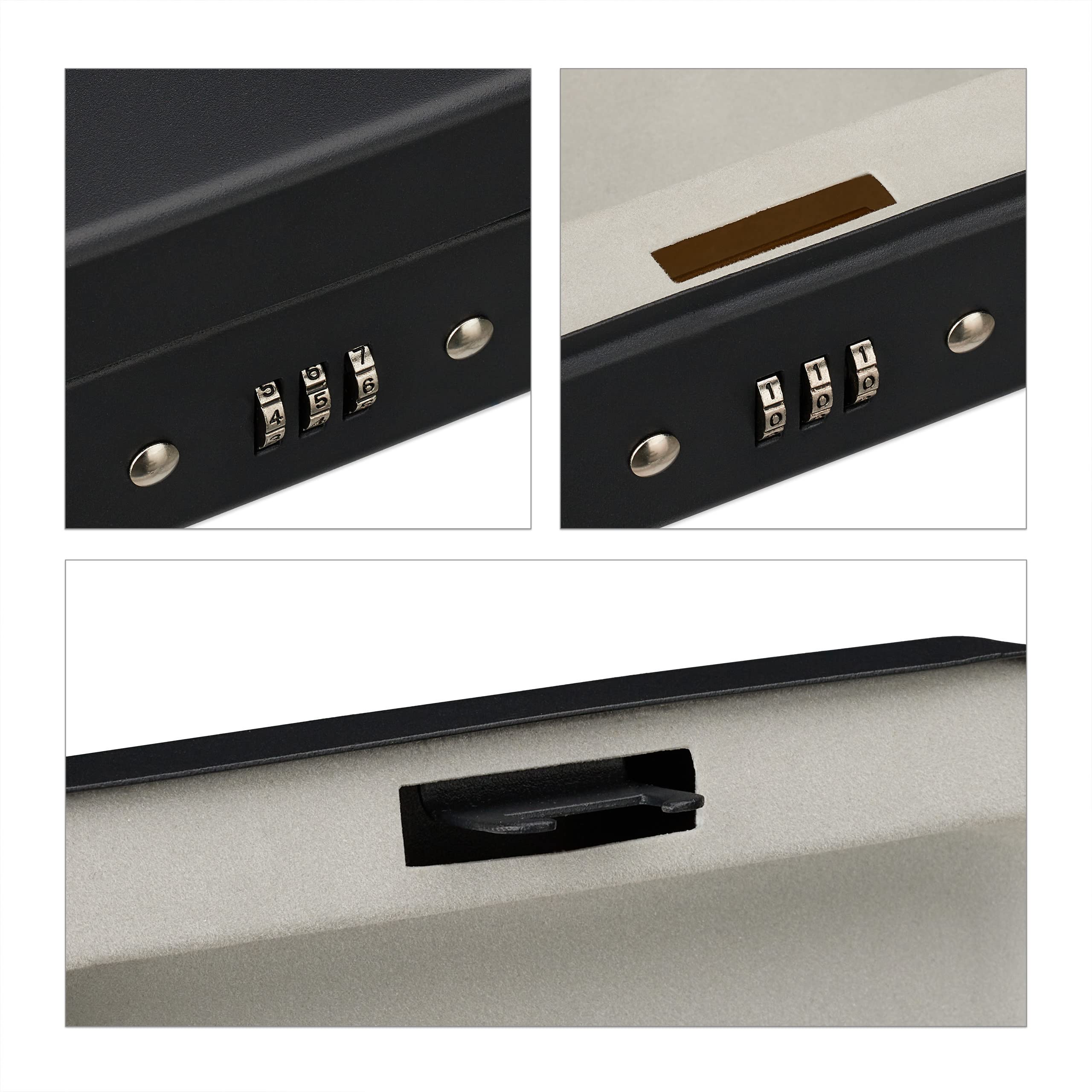 Relaxdays Caja Fuerte Portátil Seguridad, Cerradura Combinación Numérica, Coche o Viaje, Acero, 6 x 16 x 20 cm, Negro
