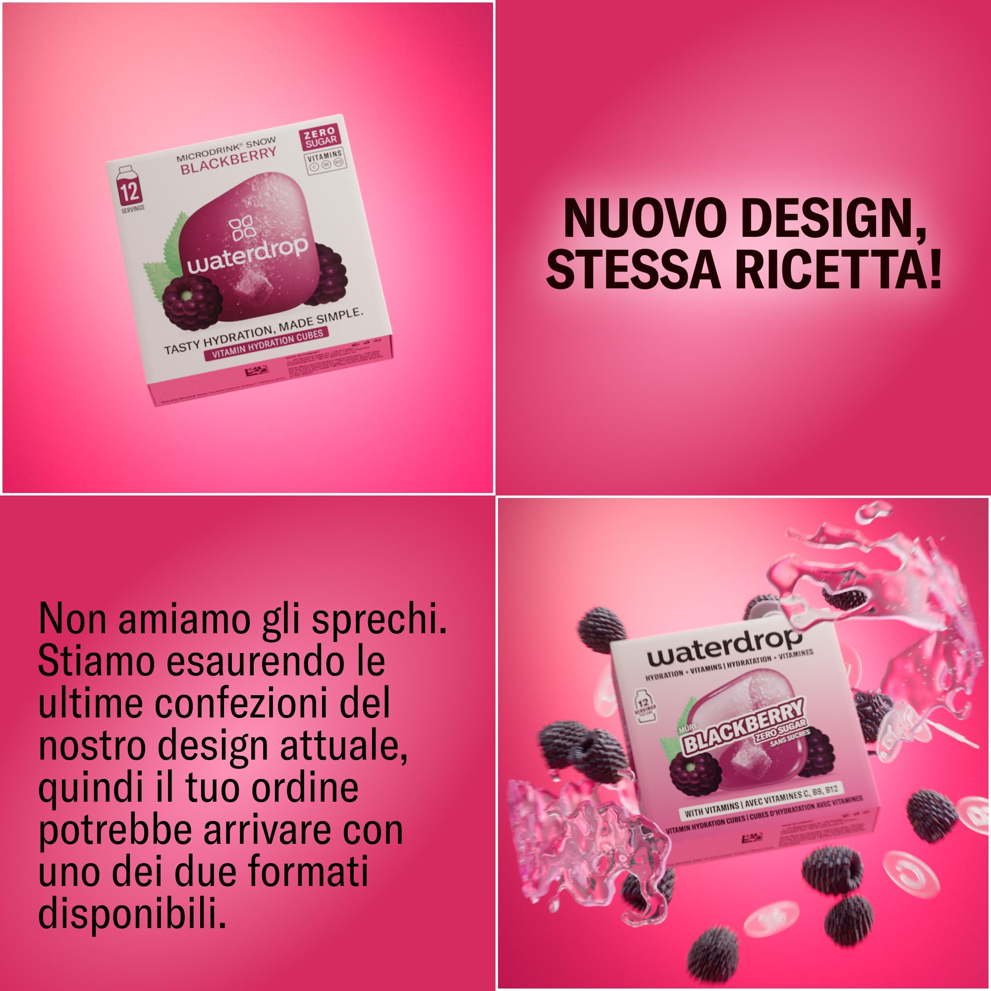 waterdrop® Set Microdrink - 48 cubetti waterdrop per acqua, Pacchetto di prova con 4 gusti aromatizzanti, insaporitore acqua senza zucchero, acqua aromatizzata, Aqua in Cubetti per bevande