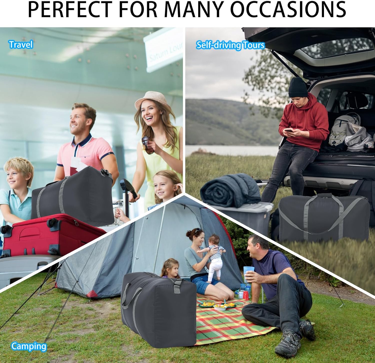 105L Extra Large Duffel Bag 32.5 inch Lightweight Luggage for Travel-Grey - Image 6