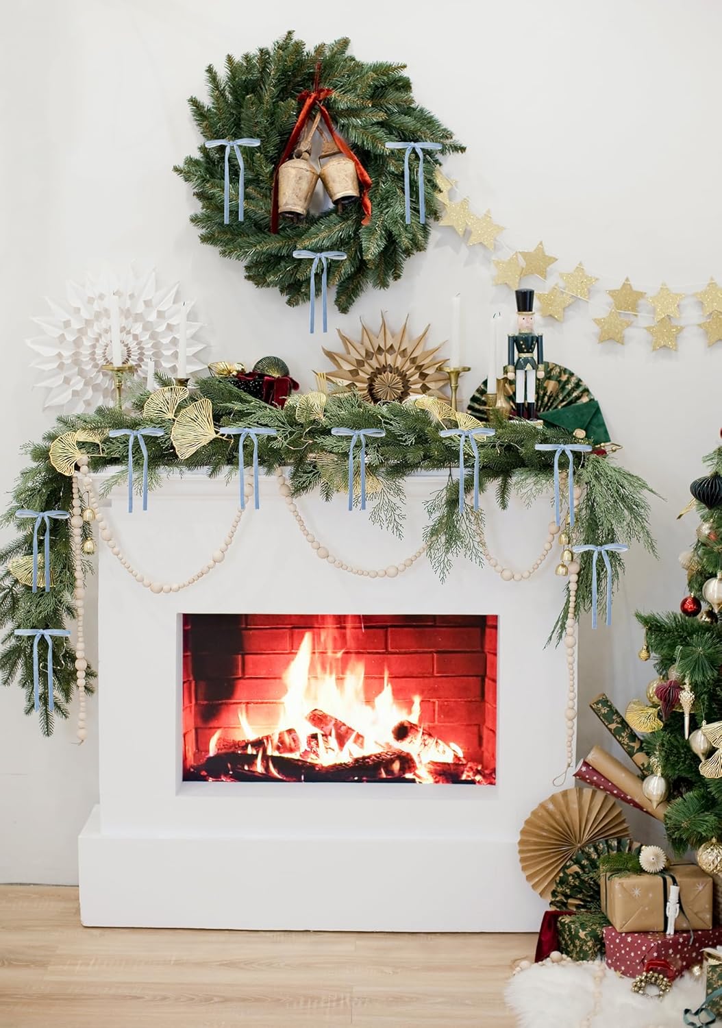 Ribbli Velvet Christmas Tree Bows 24 Pcs Dusty Blue Vintage Wreath Ribbon Bows for Door Garland Home Decor - 5 x 7 Inch, 3/8 Inch Wide - Image 5