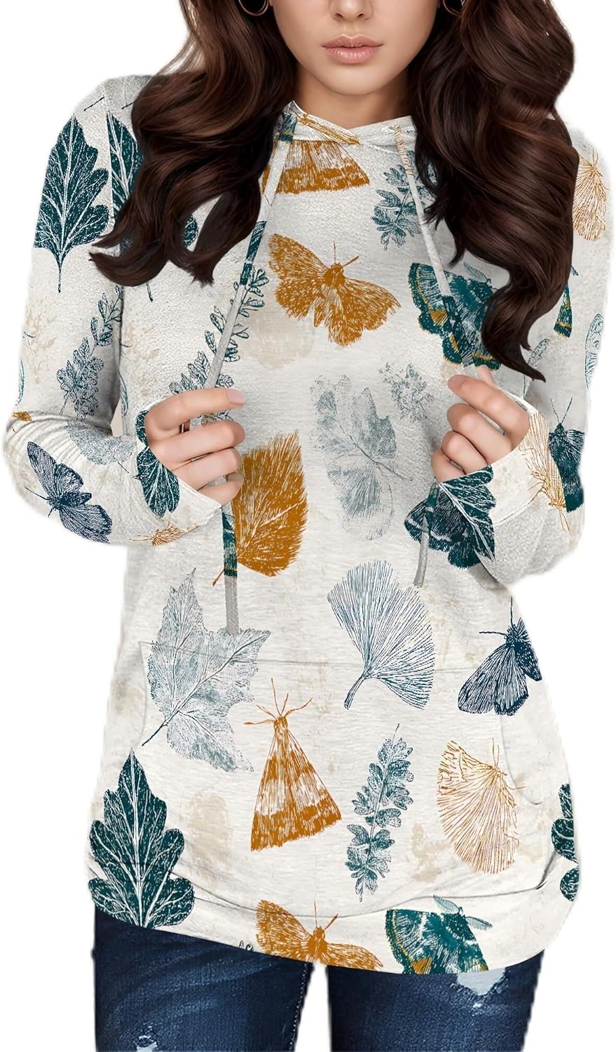 Hooded Sweatshirt Women Fall Butterfly Sweatshirts Lightweight Long Sleeve Pullover...