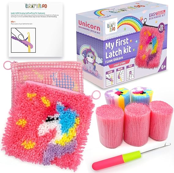 CRAFTILOO DIY Rug 3D Unicorn Pouch Latch Hook Kits for Kids
