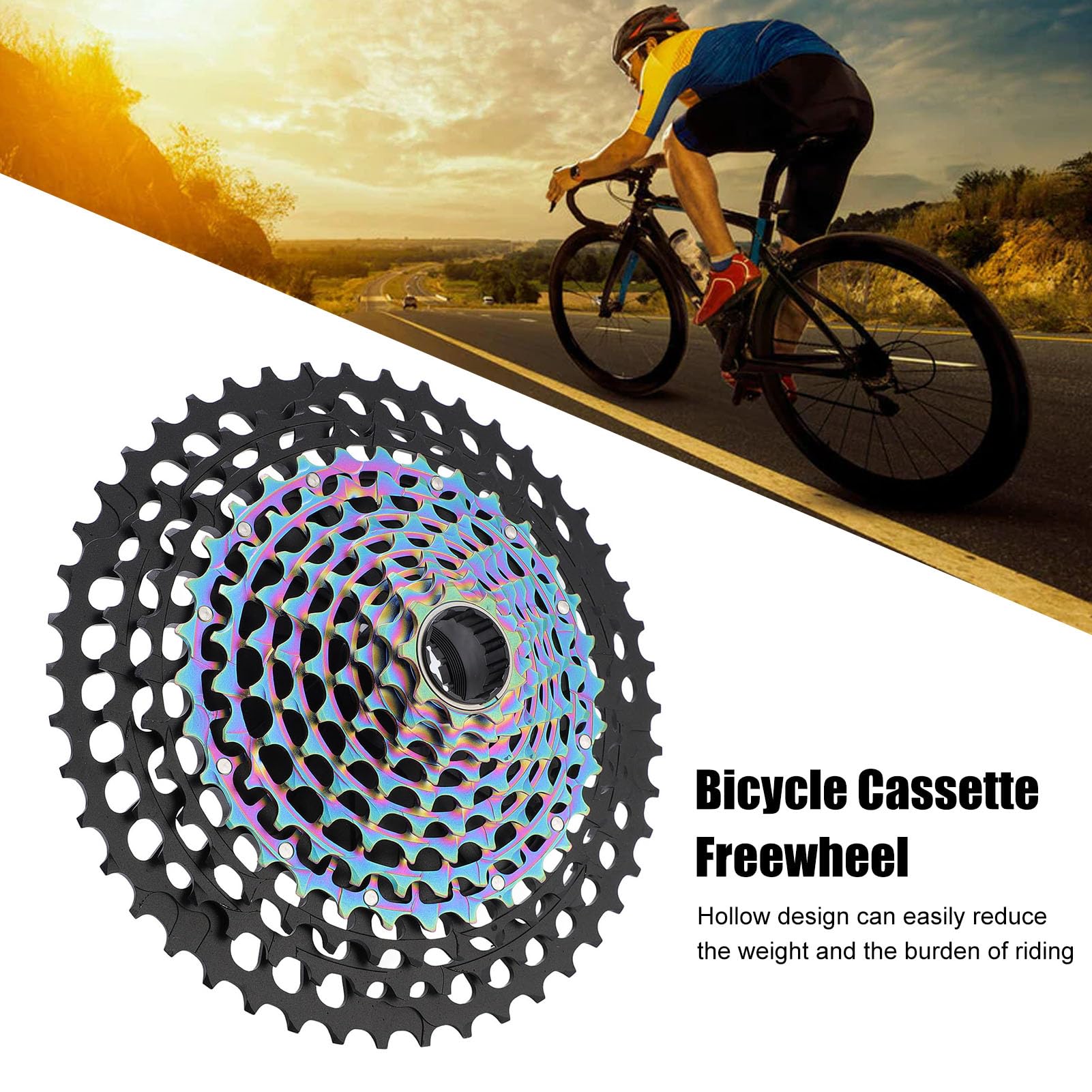 Drfeify Caseta de Bicicleta de 12 Velocidades, Aleación de Aluminio CNC Hollow Climbing Gear 9-46 Cassette de Bicicleta Rococal