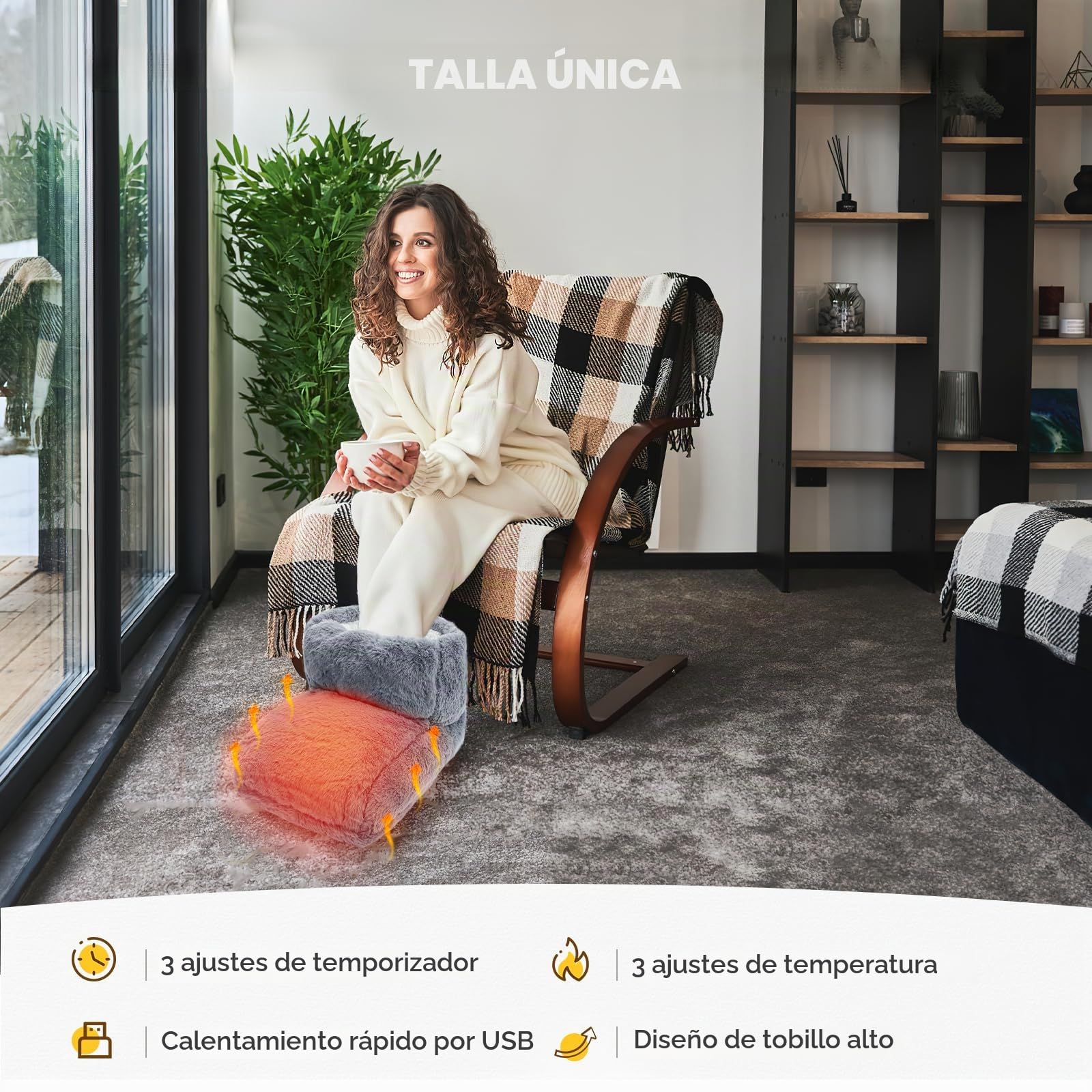 Calentadores de pies con calefacción, calentador de pies con USB peludo con ajustes de temporizador y temperatura ajustable, calentador eléctrico de pies para mujeres y hombres, invierno, hogar