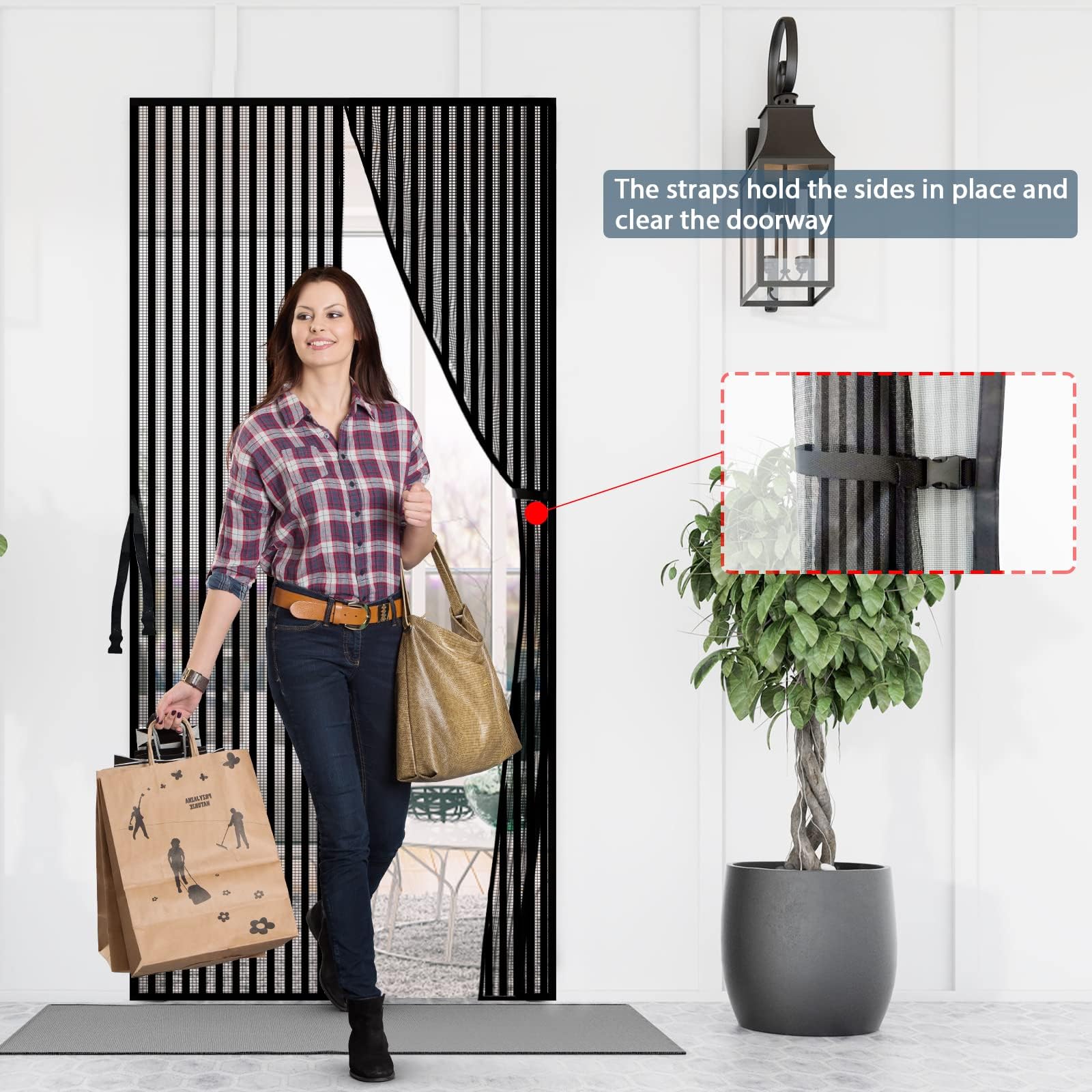 YRH Magnetic Fly Screen Door with Stay Open Buckles, Heavy Duty Self-Sealing Mesh - Image 2