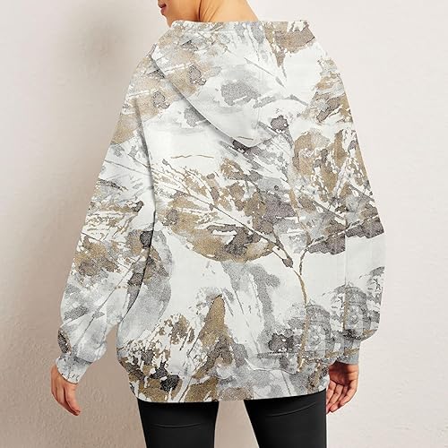 Miniatura 4 de Jielayou Sudadera de gran tamaño con capucha de camuflaje para mujer, con estampado de hojas de arce, sudadera de forro polar con capucha de