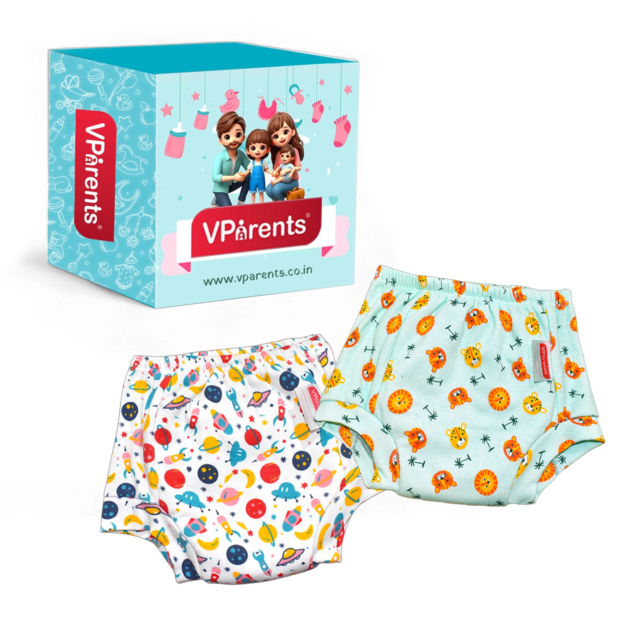 vparents padded underwear for babies and toddlers with 3 layers of cotton padding potty training pull up & diaper-free time (3-4 years) po2 lion & galaxy
