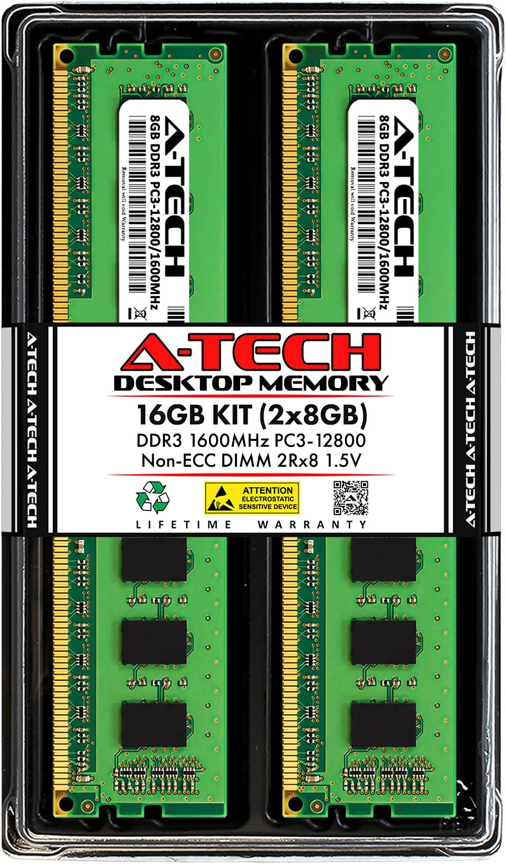 A-Tech 16GB (2x8GB) DDR3 1600MHz PC3-12800 CL11 DIMM 2Rx8 1.5V 240-Pin Non-ECC UDIMM Desktop RAM Memory Modules