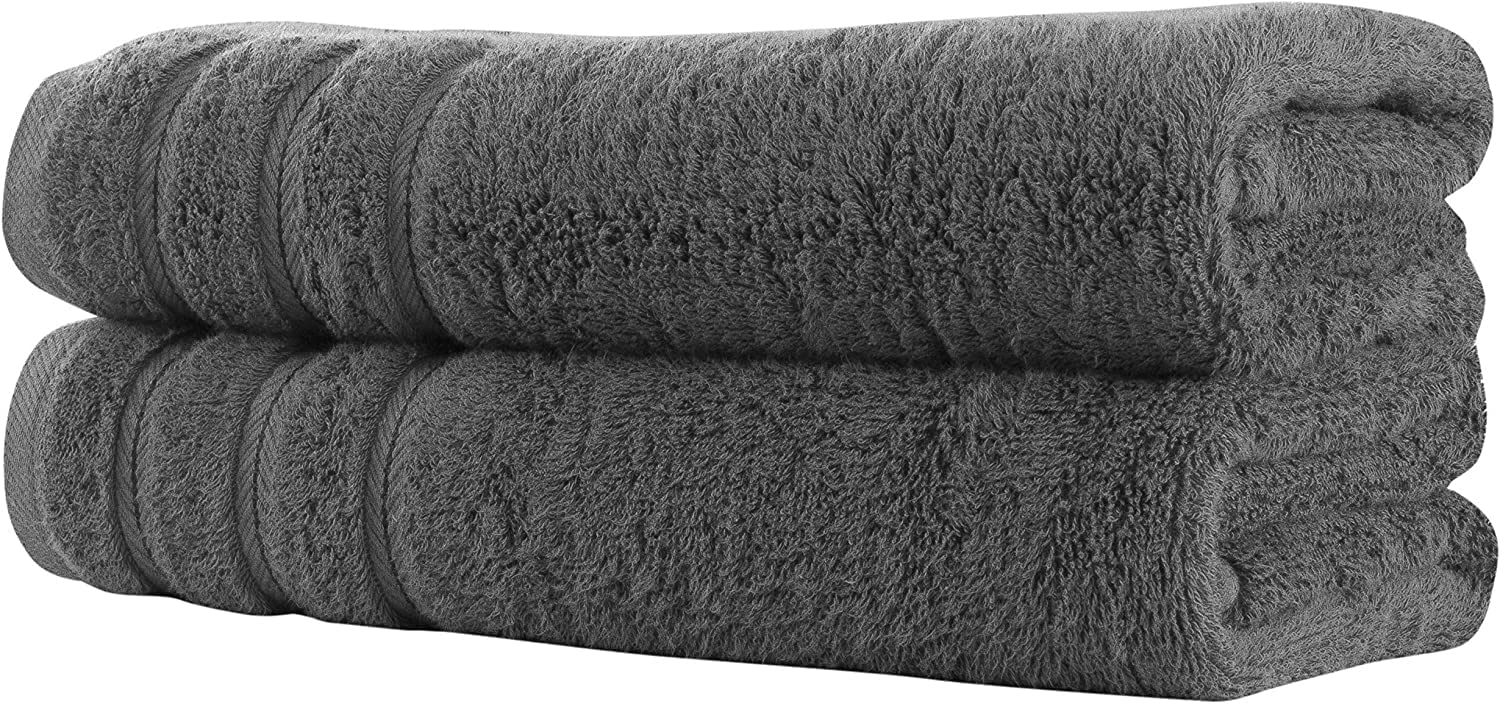 Textile Do Super Jumbo Bath Towels (Size:100 x 200 cm) 100% Egyptian Cotton Extra Large Bath Sheet Towel Set (Charcoal, 2)