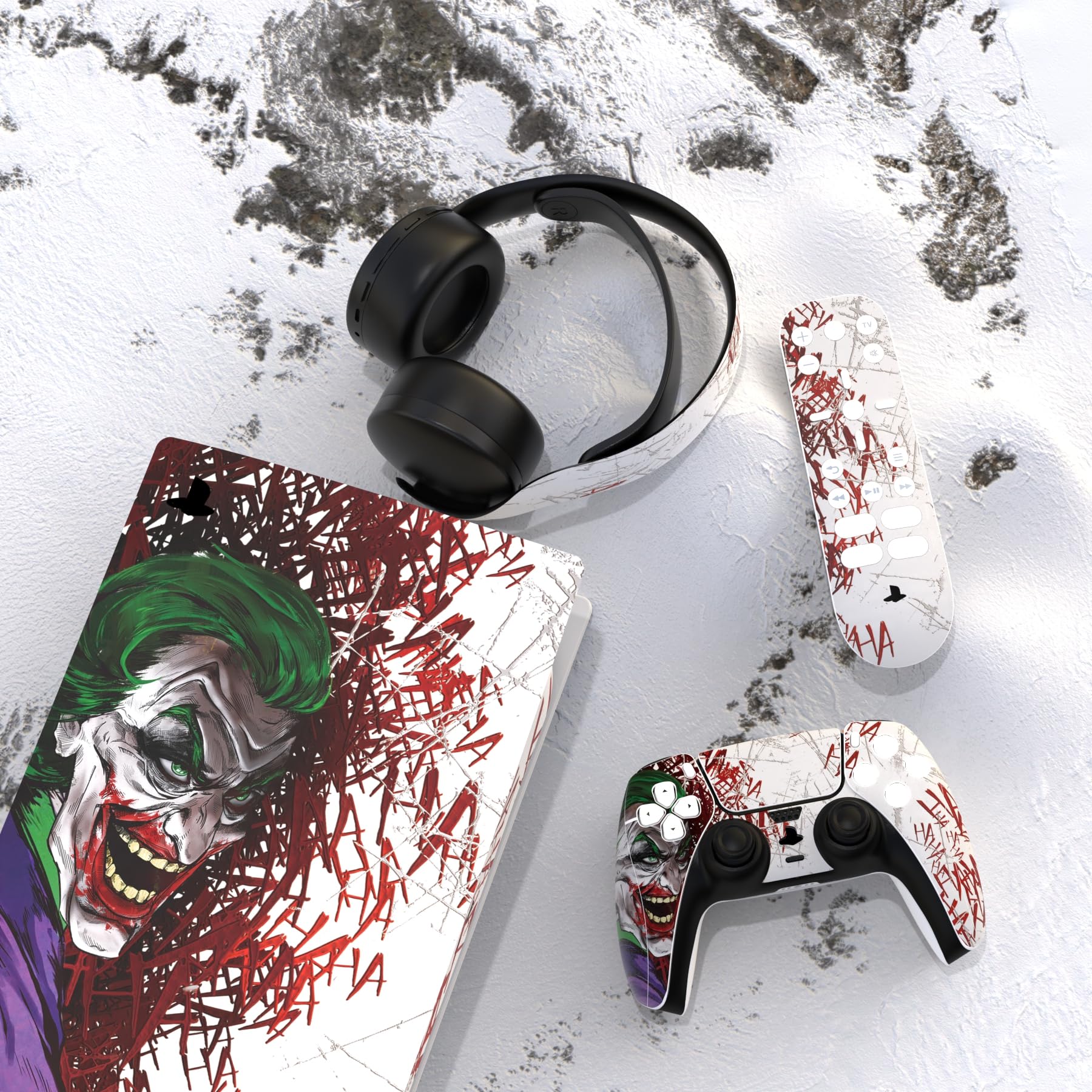 PlayVital Pegatina Completa para ps5 Edición Digital - Calcomanía Vinilo para Consola, Control, Estación de Recarga, Control Remoto y Audífonos, Adhesivo Piel (Clown Hahaha)