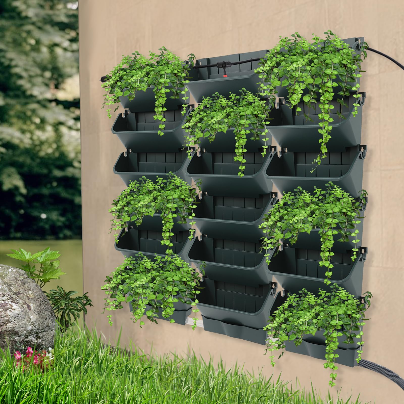 Set di irrigazione, 18 vasi con timer, irrigazione a goccia, per balcone e erbe aromatiche | Timer di irrigazione (regolabile), tubo gocciolante da 3 m. portata 70 kg, per erbe, verdure, fiori su balcone, terrazza