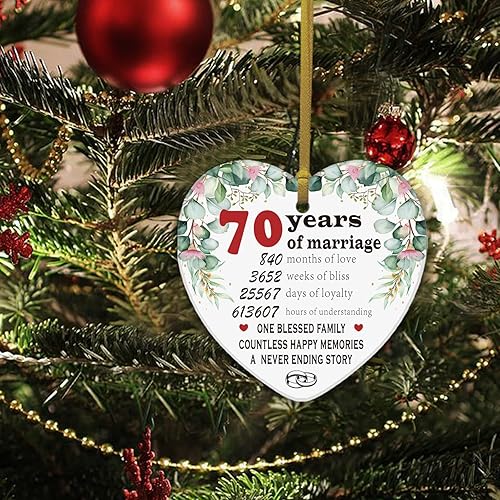 Miniatura 4 de REWIDPARTY Adorno de cerámica para 70 aniversario de boda, regalos para casados, decoración para parejas de 70 años como recuerdo de aniversario de