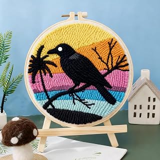 Punch Needle Kits for Beginners A Black Raven on Branch 20x20cm(5)