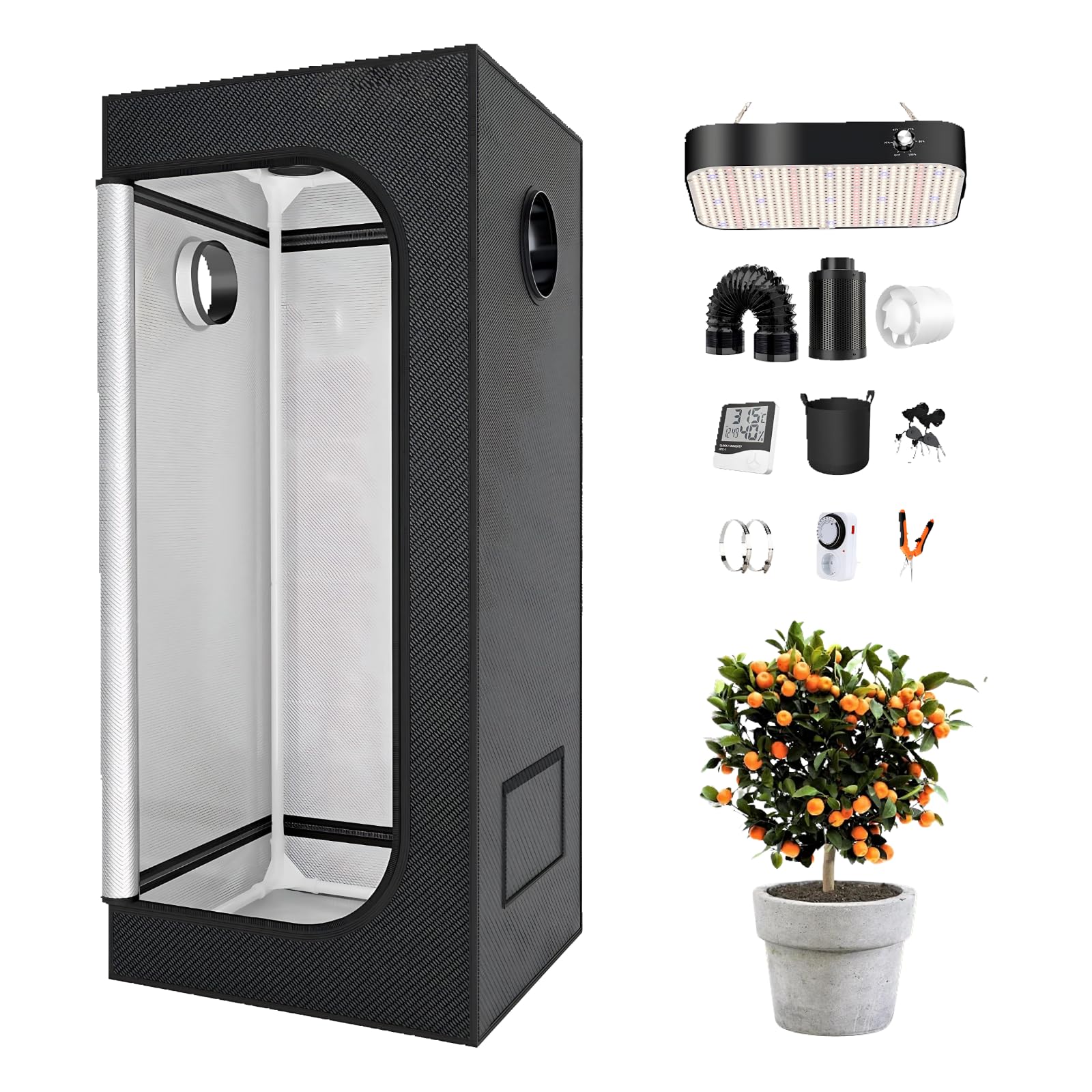 UPLTOE 200W Full Spectrum LED Grow Tent Kit | 600D Oxford Cover | 70×70×160cm | With Floor Tray, Mechanical Timer, Floor Tray, Scissors | For Hydroponic Indoor Plant Growing