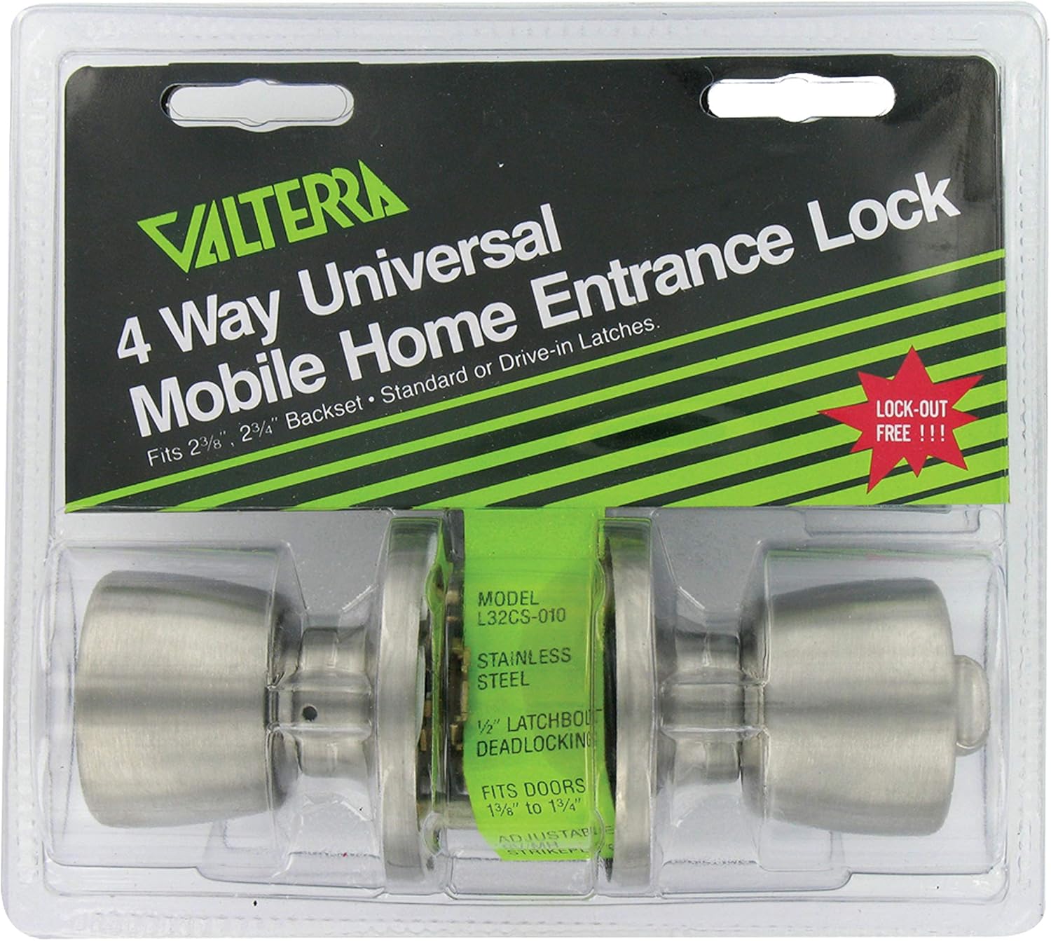 VALTERRA L32CS010 Stainless Steel Mobile Home Entrance Lock – Knob x Knob,Silver