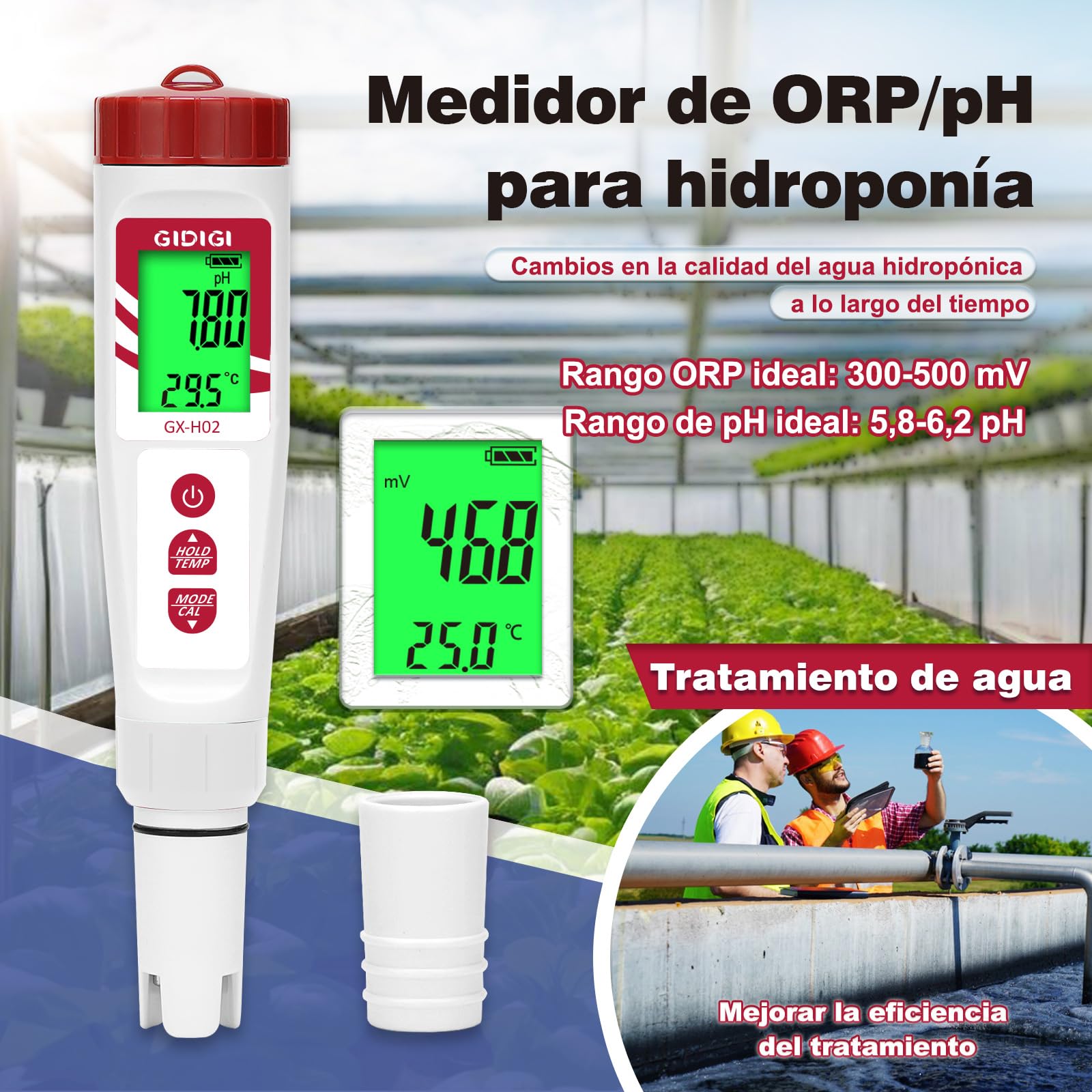 Probador de Hidrógeno de Agua Hidrogenada y Medidor ph Agua Potable, Medidor H2 y ORP de Agua 4 en 1, Medidor de Agua Hidrogenada para Botella de Agua de Hidrógeno, Agua Potable, Hidropónica