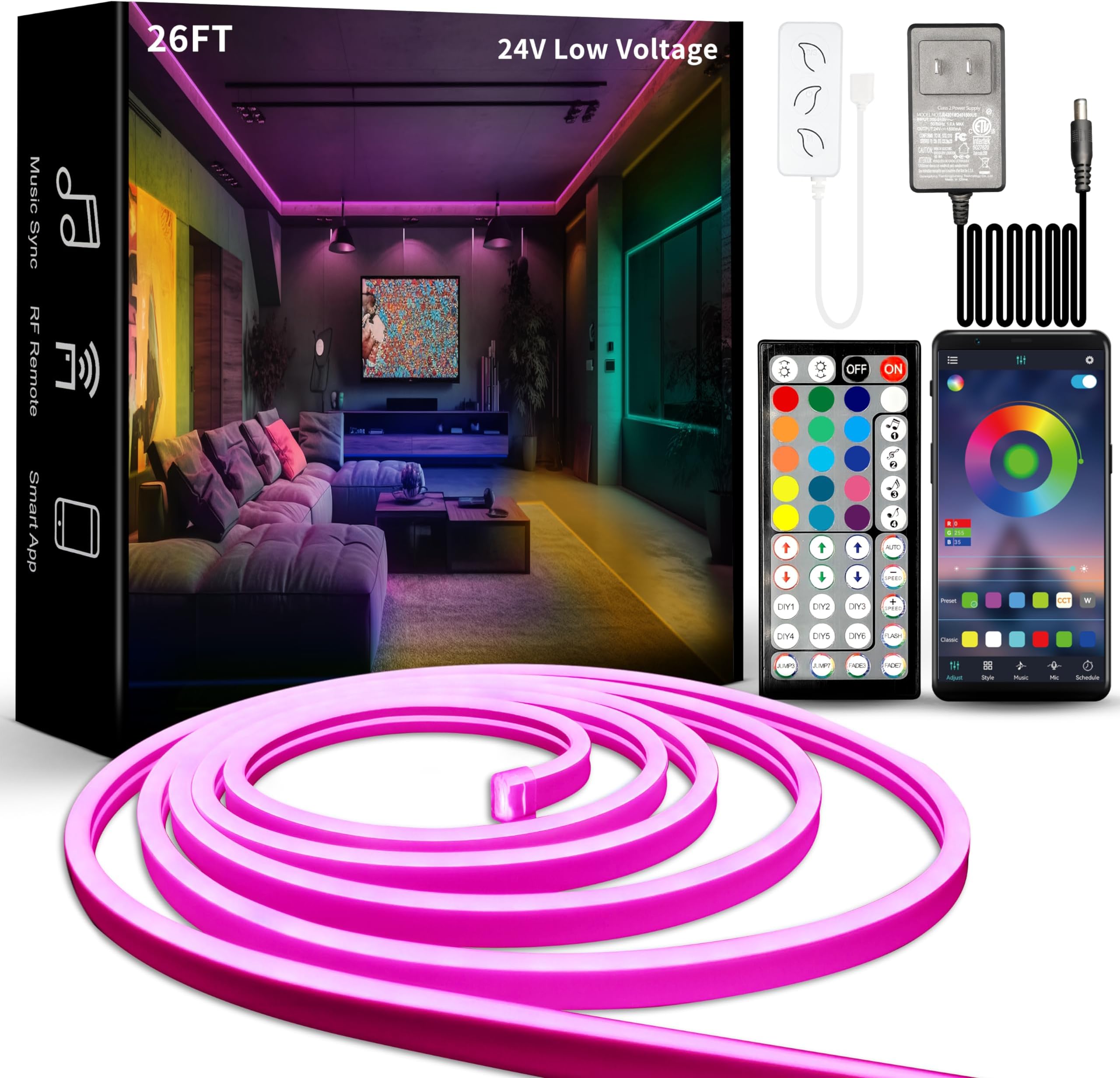 NEXillumi 25ft LED Strip Lights, APP Control Music Sync