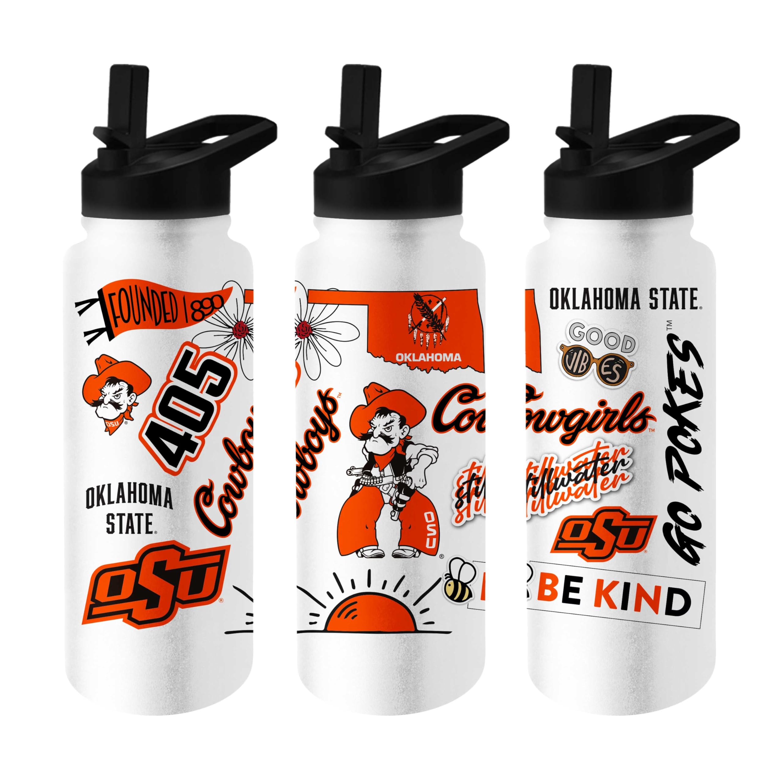 Logo Brands NCAA Native 34 oz Quencher Water Bottle - | Local Icons Design | Double-Wall Insulated| Leak-Proof Lid &amp; Built-In Straw