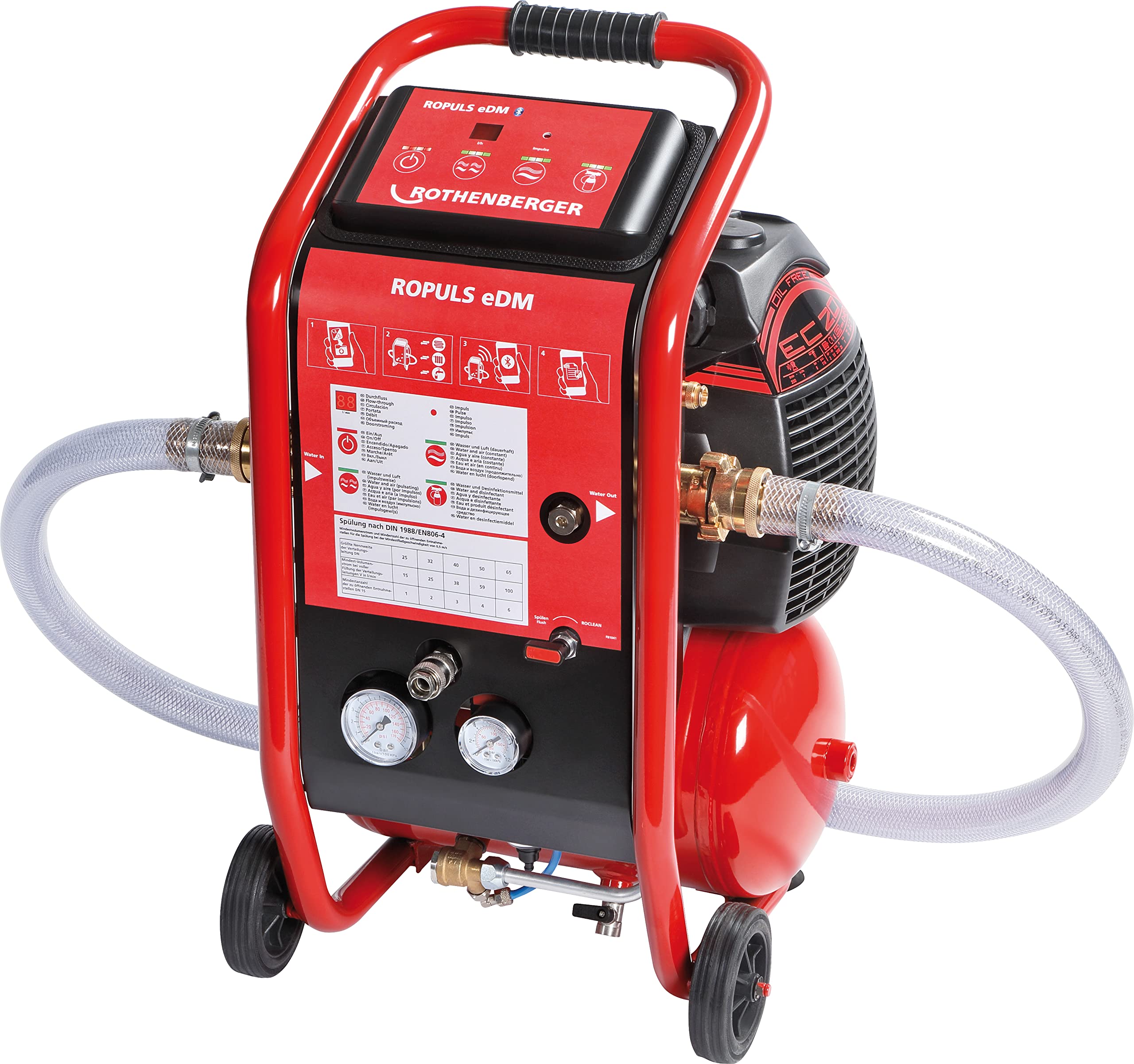 ROTHENBERGER 1000002825 ROPULS eDM + Dispenser di pressione e 6 bottiglie ROCLEAN per impianti di riscaldamento a pavimento