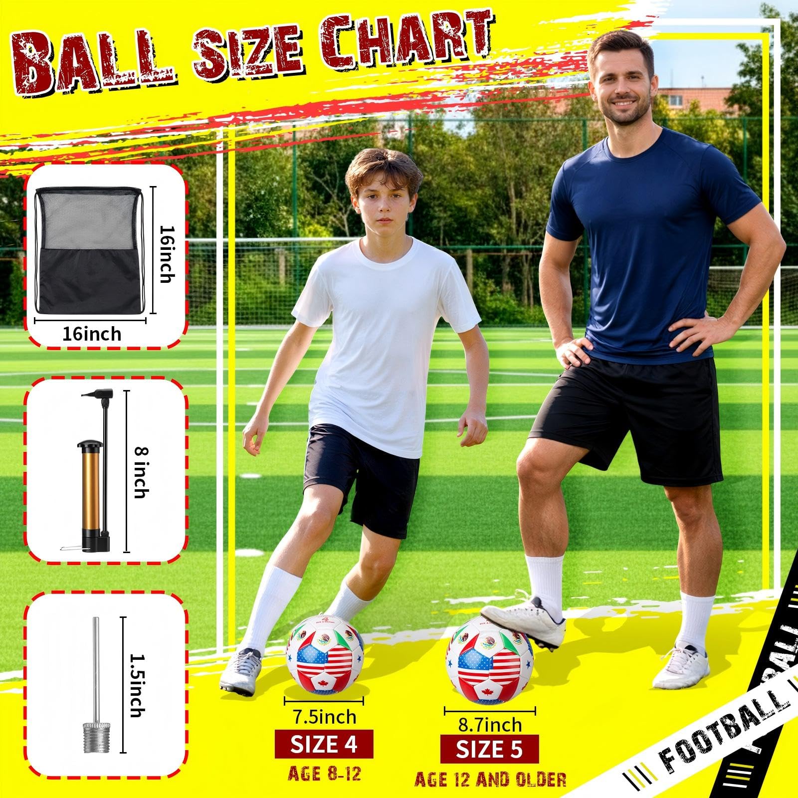 Leitee World Flag Soccer Ball 2026 Country Flag Training Soccer Ball with Pump Needles and Storage Bag for Adult Team Practice Club Events Sports Party Gifts - 2