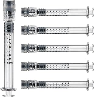 1ml Borosilicate Glass Syringe | 10 Pc Accurate Measuring Syringe with Min Calibration 0.025 ml | Slender Luer Lock Syringe 5/16 Inch Diameter | Reusable Syringes for Glue, Oil, Liquids, Beauty