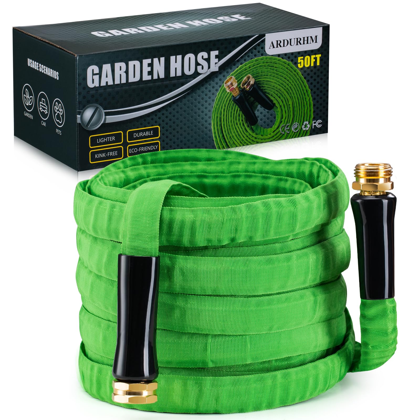 Photo 1 of Ardurhm Garden Hose - ???????? and Durable, 100 ft, 50 ft, Kink-Free and ???????????, Ideal for Garden Car Wash, Watering (50-Feet by 5/8-Inch, Green)