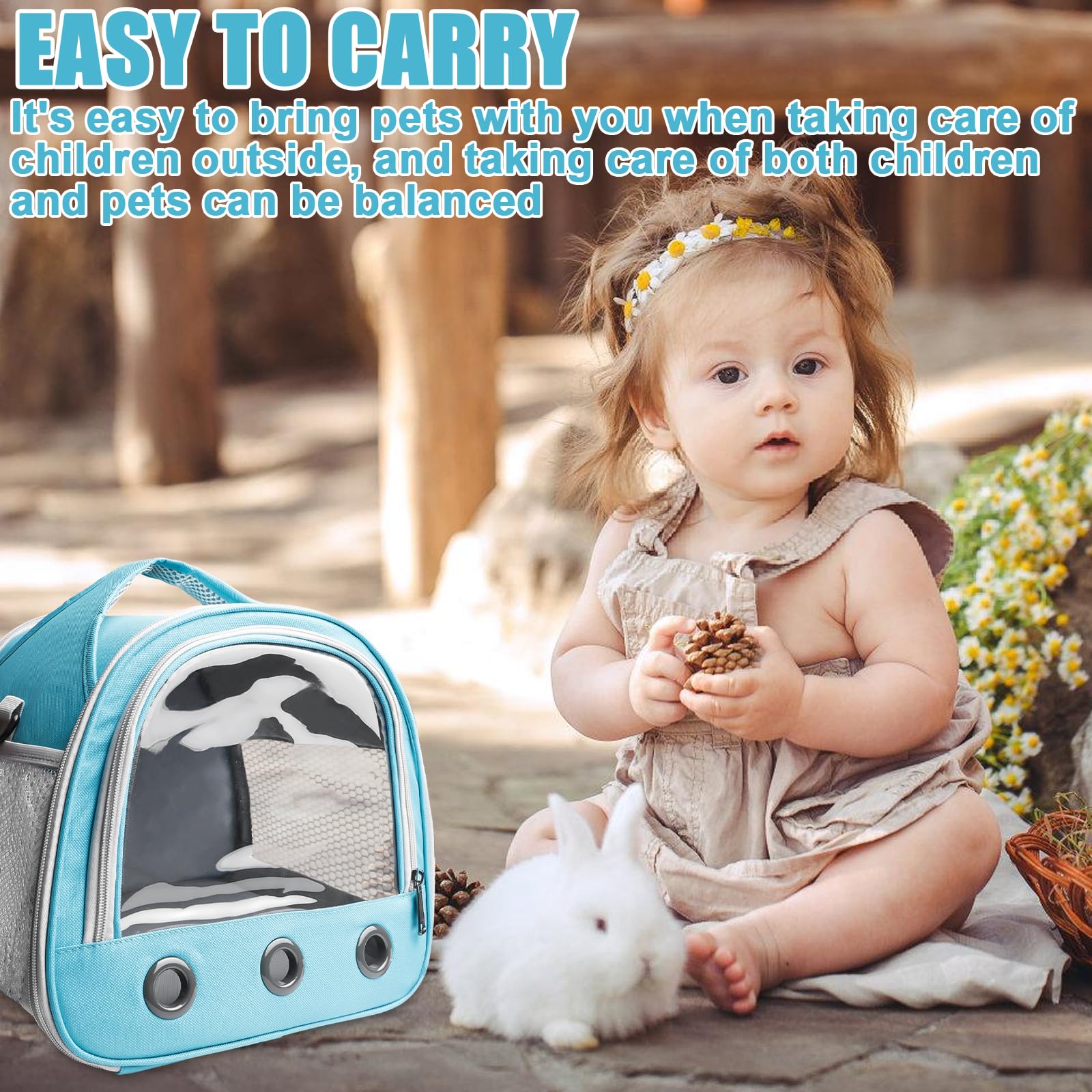 Caisse de Transport pour Lapin, 30x21x27cm - Sac de Transport pour Chat, Cochon d'Inde, Sac de Voyage Pliable pour Animaux avec Bretelle -Bleu