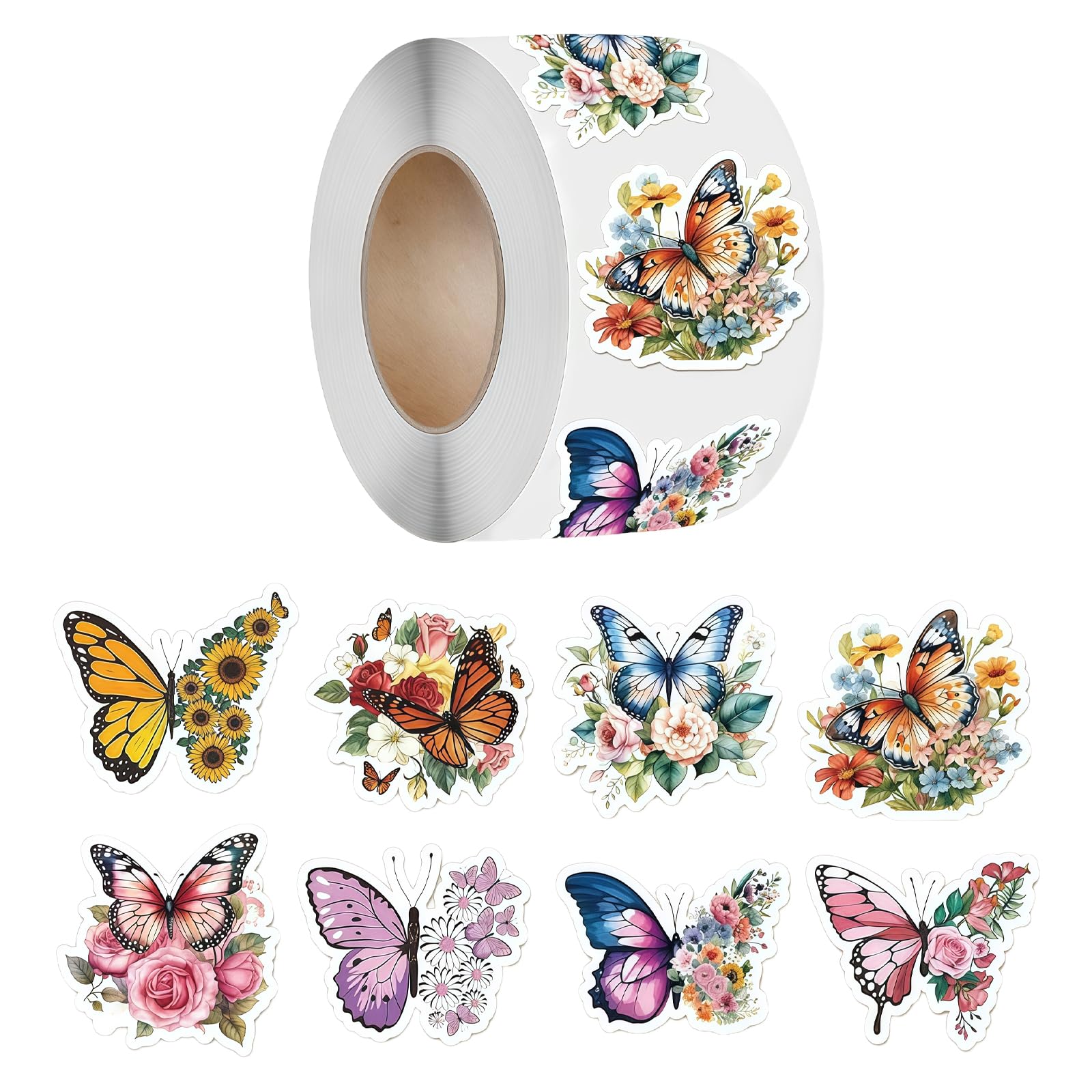 500Pcs Flower Butterfly Roll Sticker, Butterfly for Kids Decorative Giftwrap for Envelopes Scrapbooks Decorative Envelope Seal