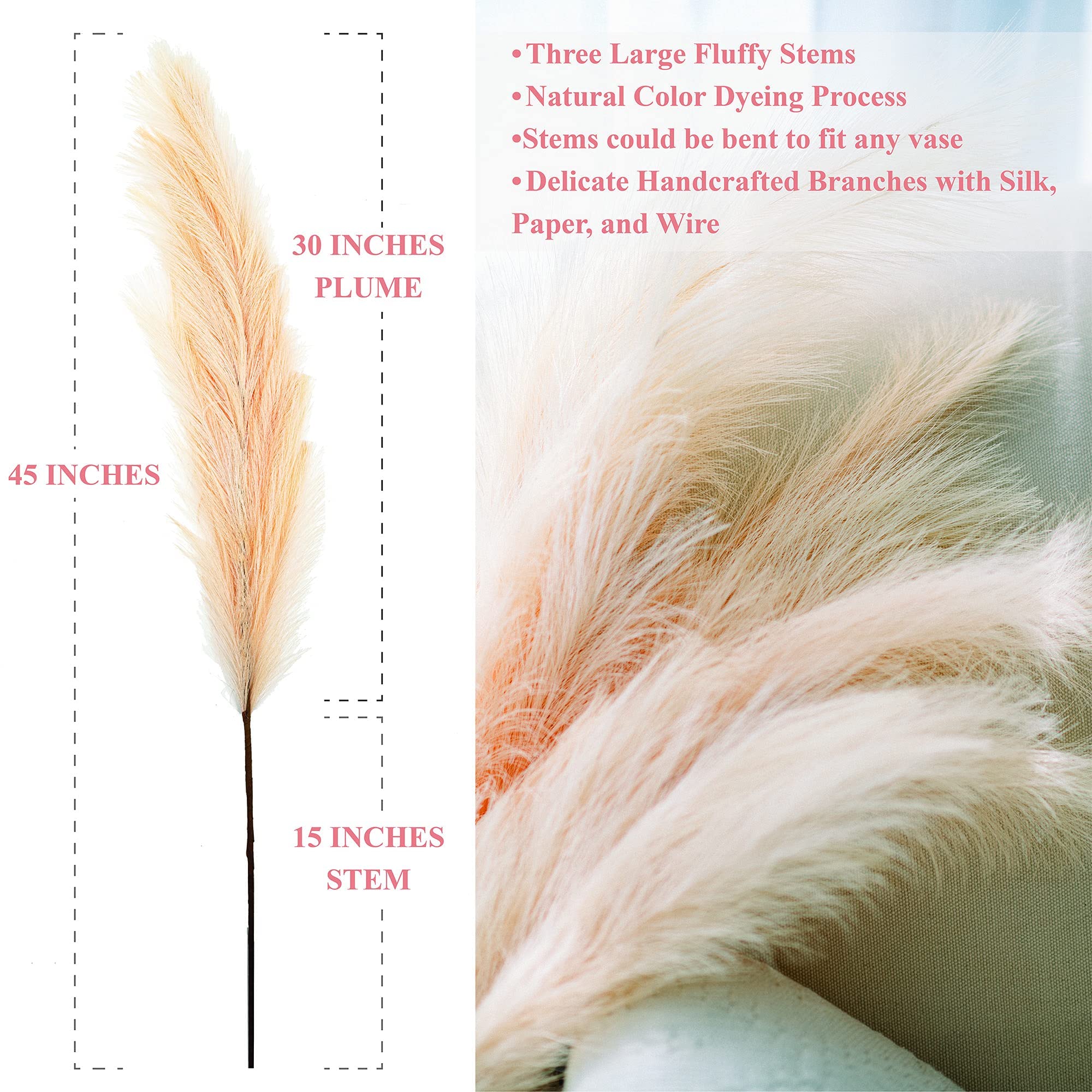 ChagoArtFaux Pampas Grass Large3 Stems45 BeigePampas Grass Decor