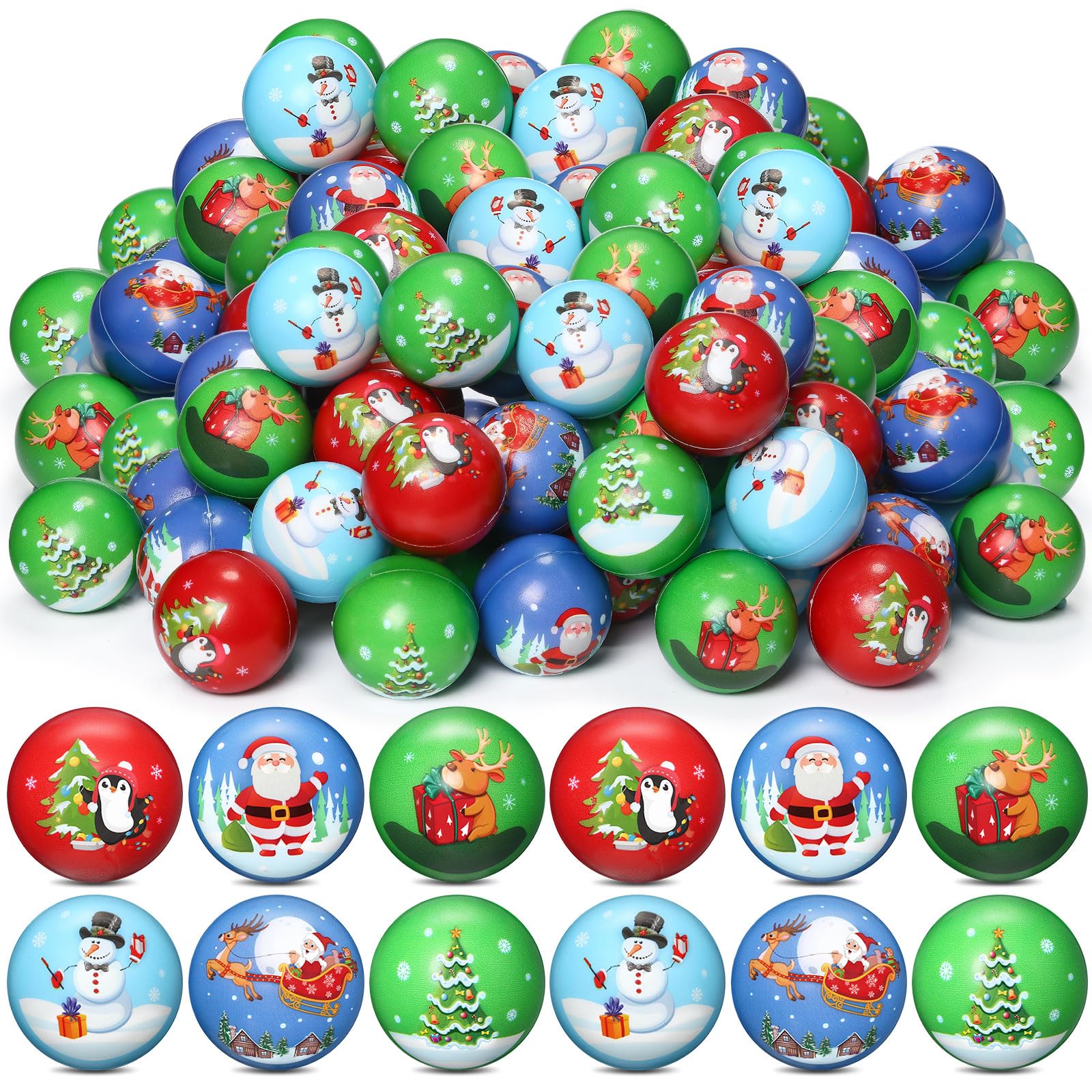 Liliful 120 Pcs Mini Christmas Stress Ball Toys Santa Clause 2 Inch Foam PU Stress Balls Squeeze Christmas Stress Balls Bulk for Stress Relief Stocking Gifts Party Favors Goodie Bag Fillers, 6 Styles
