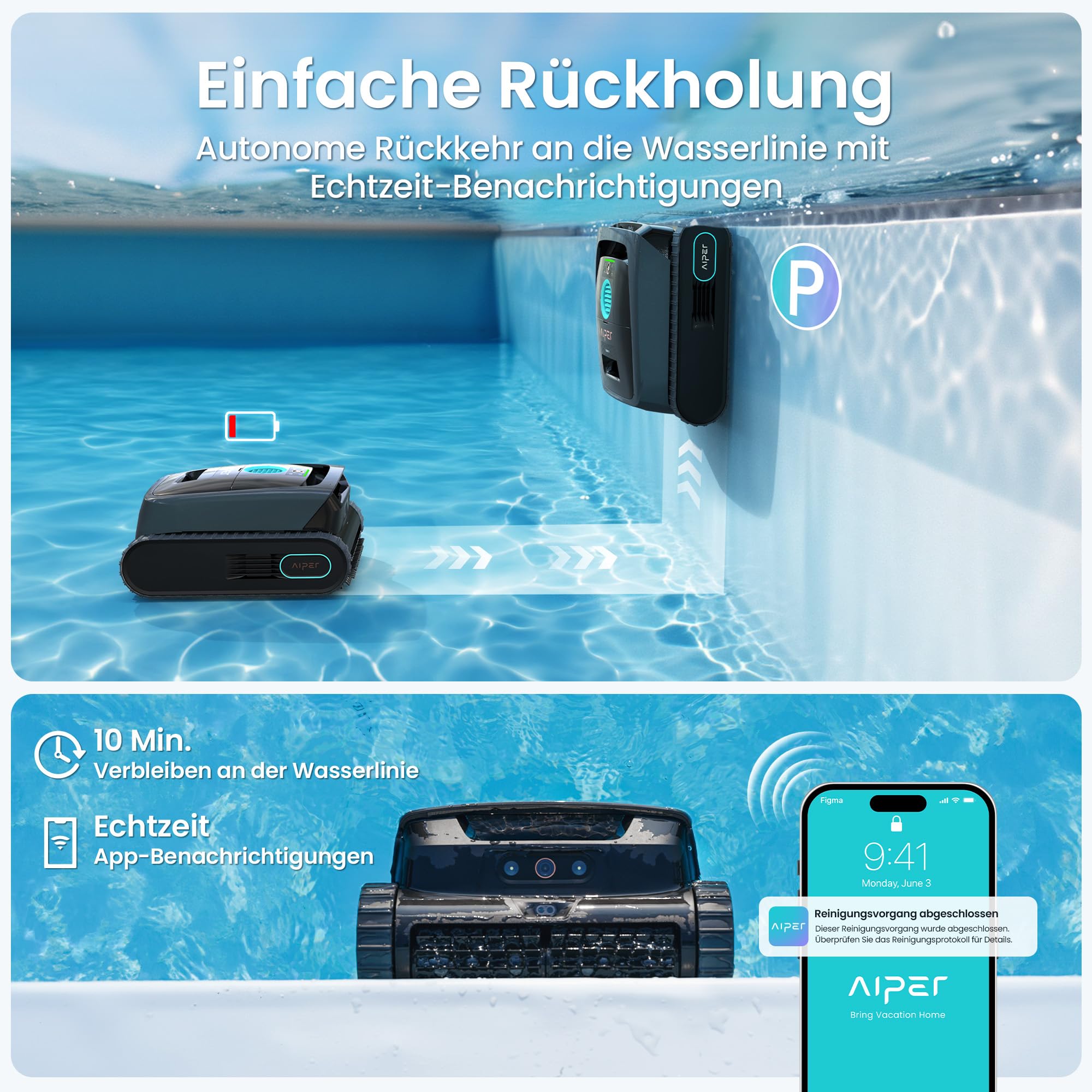 (Neu 2026) AIPER Scuba V3 Poolroboter Boden und Wände mit KI-Vision, Leichter Kabelloser Poolsauger mit App, Filter 3 μm, Ideal für Pools bis zu 200 m²