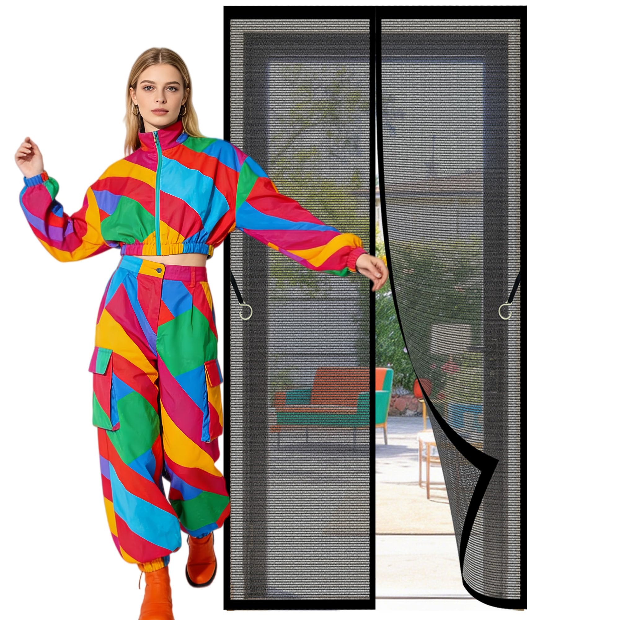 Polyester Magnetic Door 123 x 269 cm Hands Free Closing Fly Insect Screen Door Keep Fresh Air in Bugs Out for Living Room, Bedroom, Patio, Black