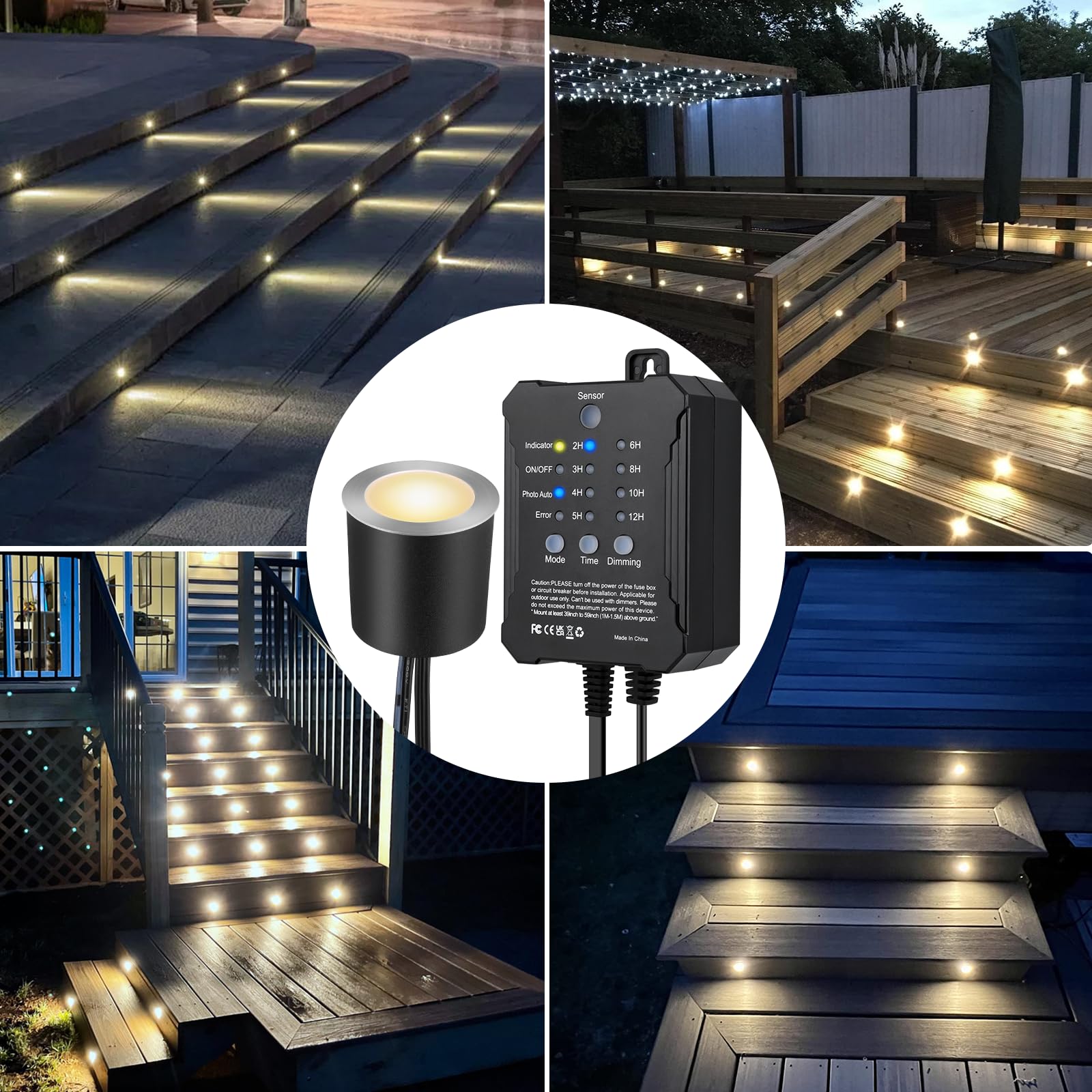 SMY Lighting 20er Dimmbare Terrassen Einbaustrahler Warmweiß, mit Timing und Fotozellensensor, Ø32mm 12V 0,6W Bodeneinbaustrahler Wasserdicht für Garten Holzbrücke Balkon Gehweg, mit Schutzgehäuse‌