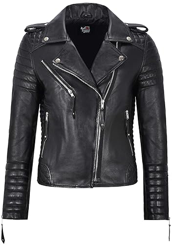 Carrie CH Hoxton Womens Leather Jacket Classic Fashion Biker Style Real Lambskin Soft Casual Leather Jackets for Ladies 2260 - 10 - Black