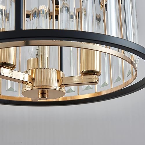 Miniatura 3 de AGV LIGHTING CL005BB K9 Lámpara de techo semiempotrada de cristal, diseño moderno, base E12, 3 luces, 13 x alto 15, marco de metal con acabado