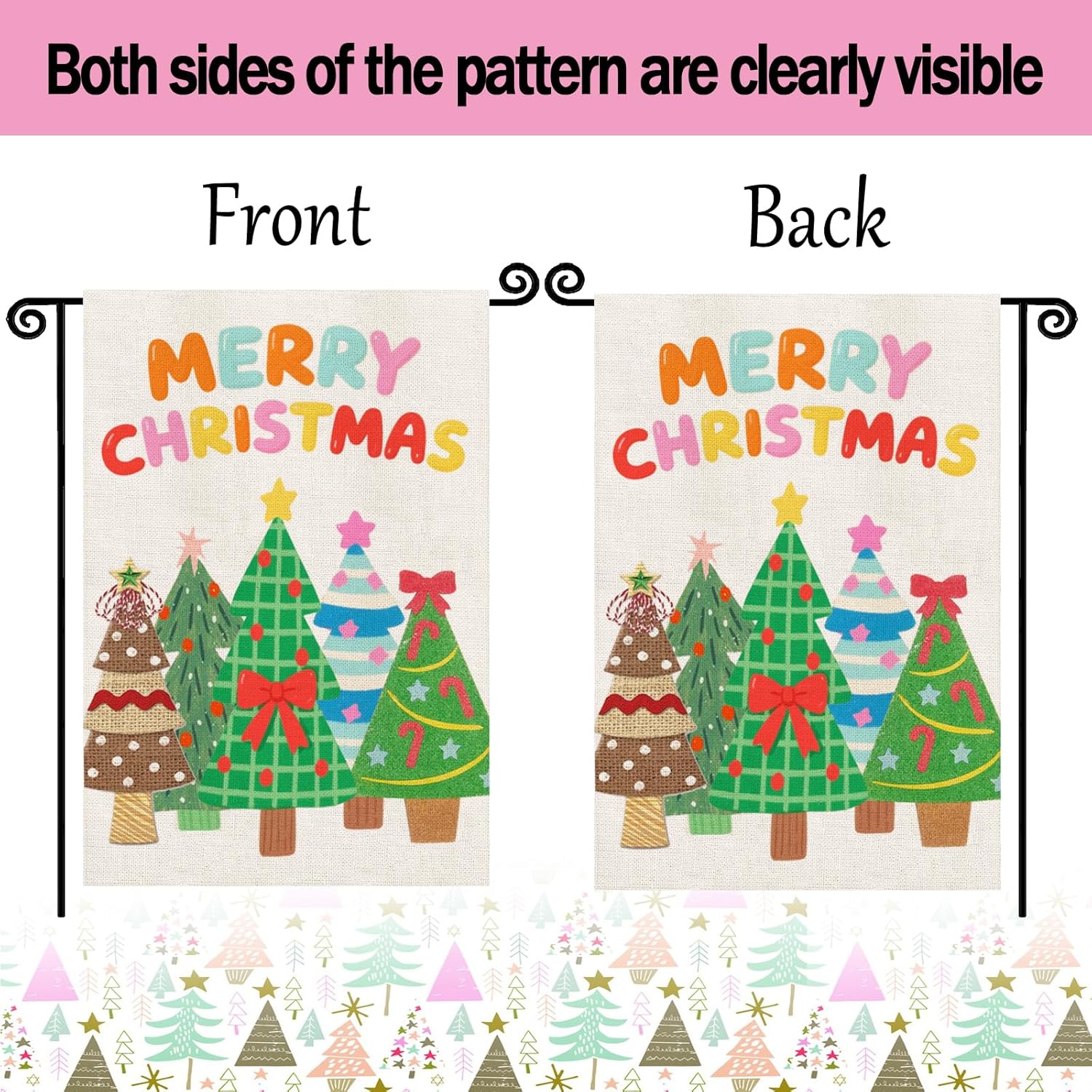 Merry Christmas Garden Flag,12x18 Inch Double Sided Outside Garden Flag, Cartoon Christmas Tree Snowflake Winter Holiday Yard Outdoor Decorative Flag for Outesid - Image 3