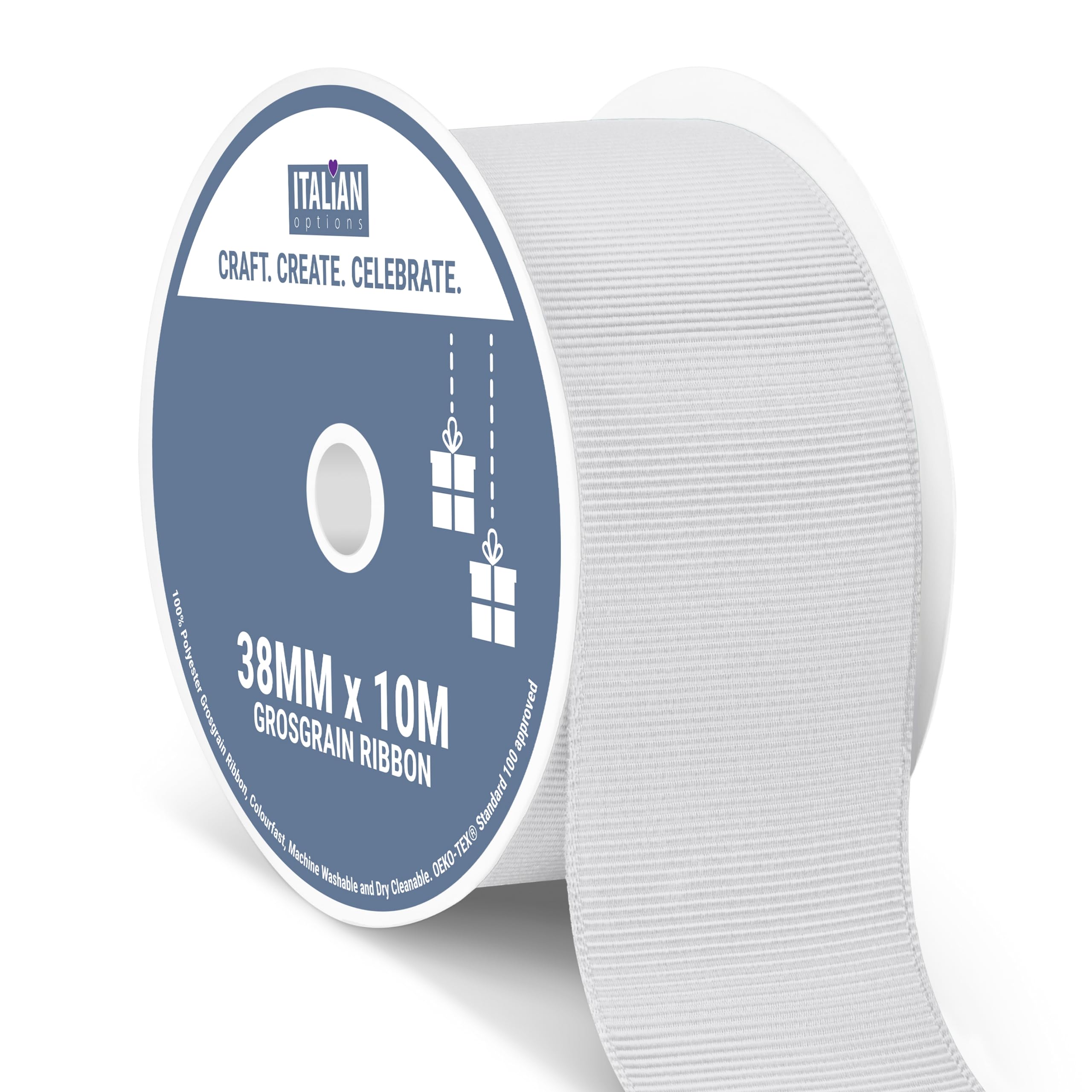 Italian Options Grosgrain Ribbon 38mm, Strong Plain Silver Ribbon for Bows, Wedding, Crafting, Sewing, Hair Accessories, Gift Wrap, 38 mm x 10 Metre Roll, Silver โ image 1
