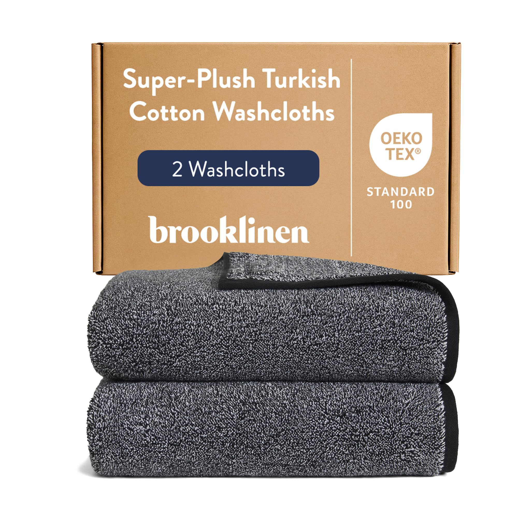 Brooklinen Super Plush Wash Cloth - Set of 2, Marled Black, 100% Cotton | Luxury Spa Towels