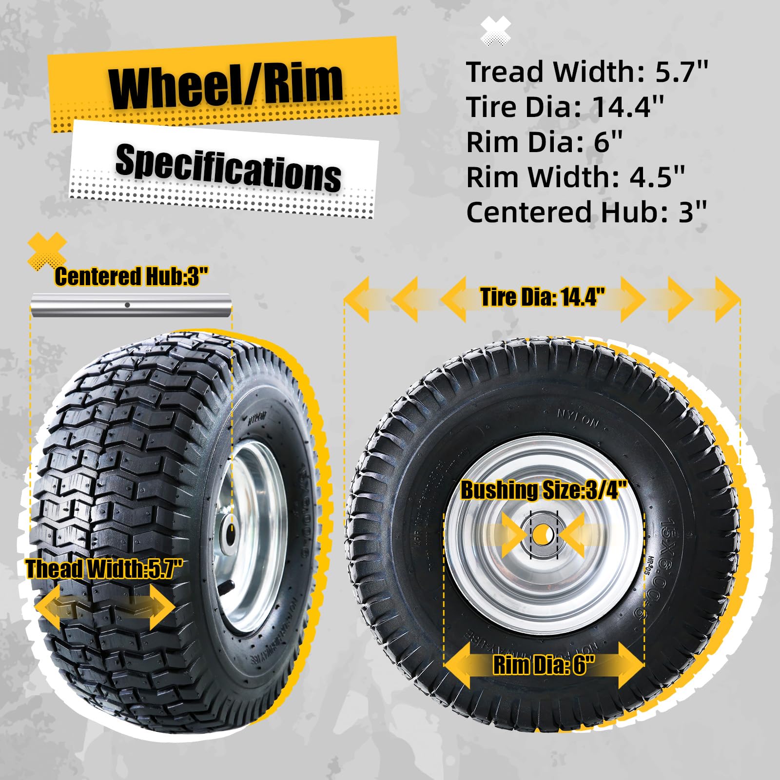 MZREXN Neumáticos y conjunto de rueda para cortacésped 15x6.00-6, repuesto de neumáticos delanteros, compatible con cortacéspedes John Deere y más cortacéspedes de montar, tractores de césped, 4 capas