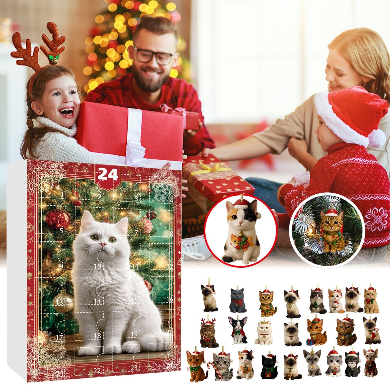Calendario De Adviento De Gatos 2025 - 24 Cajitas Acrílicas Con Ilustraciones, Cuenta Atrás Navideña, Decoración Colgante Para Toda La Familia