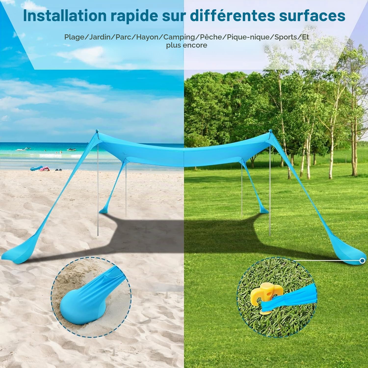 COMMOUDS Abri de Plage Anti UV, Tente Portative 3m x 3m, Parasol en Aluminium, Abri Familial Facile à Installer pour la Plage, le Camping, la Pêche et l'Extérieur